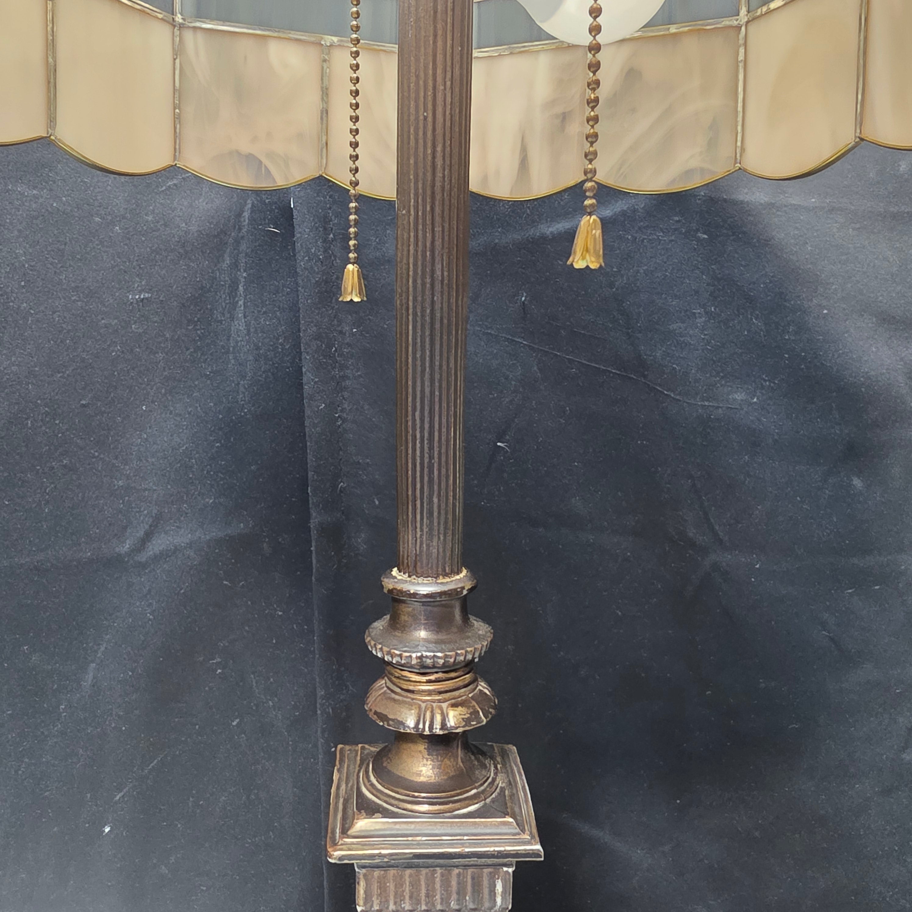 Antique Tiffany Style Square Base Table Lamp 10"x10"x28"