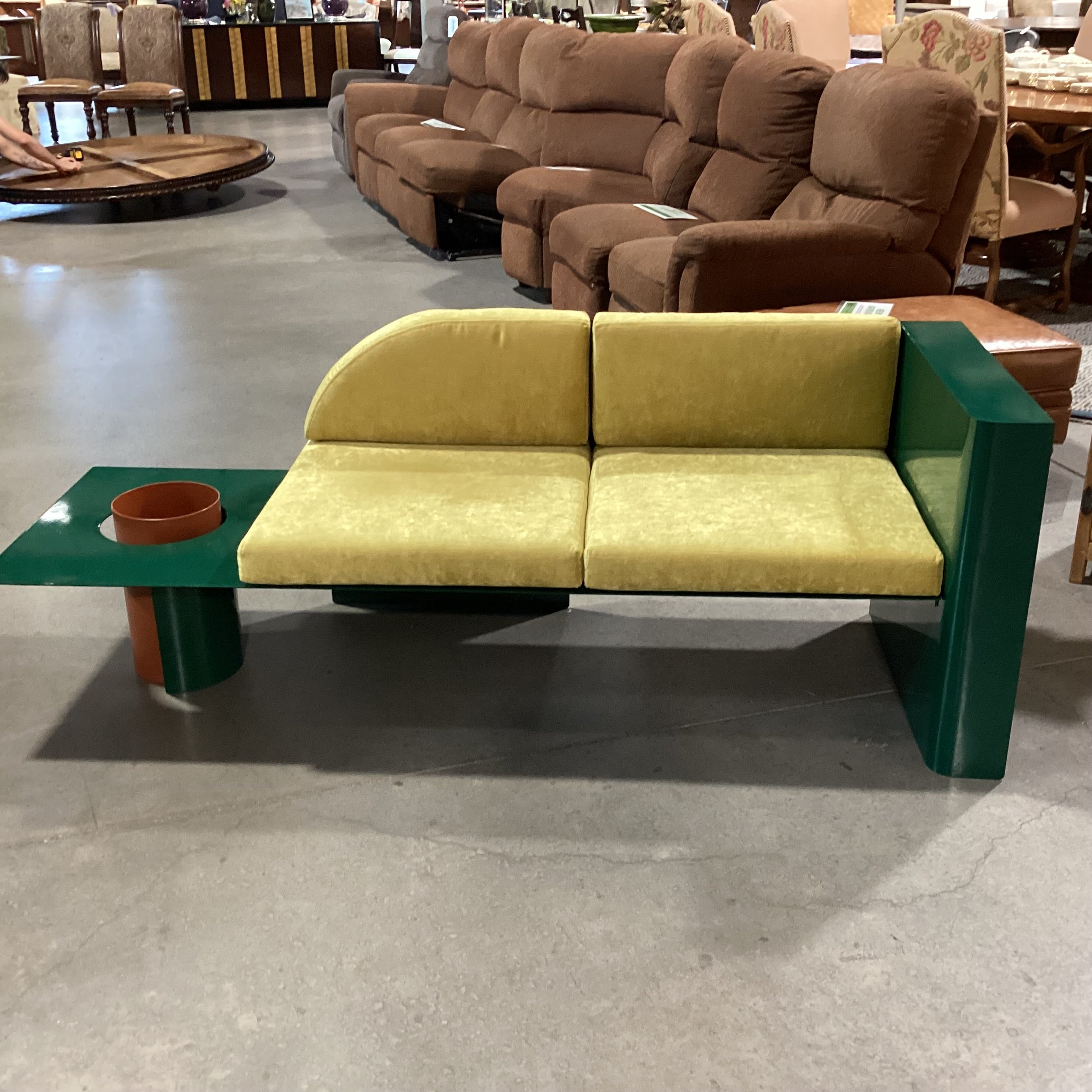Maxim Scherbakov for Supaform Disused Collection Powder Coated Steel & Yellow Velvet Cushions Bench Sofa 72"x 26"x 28"