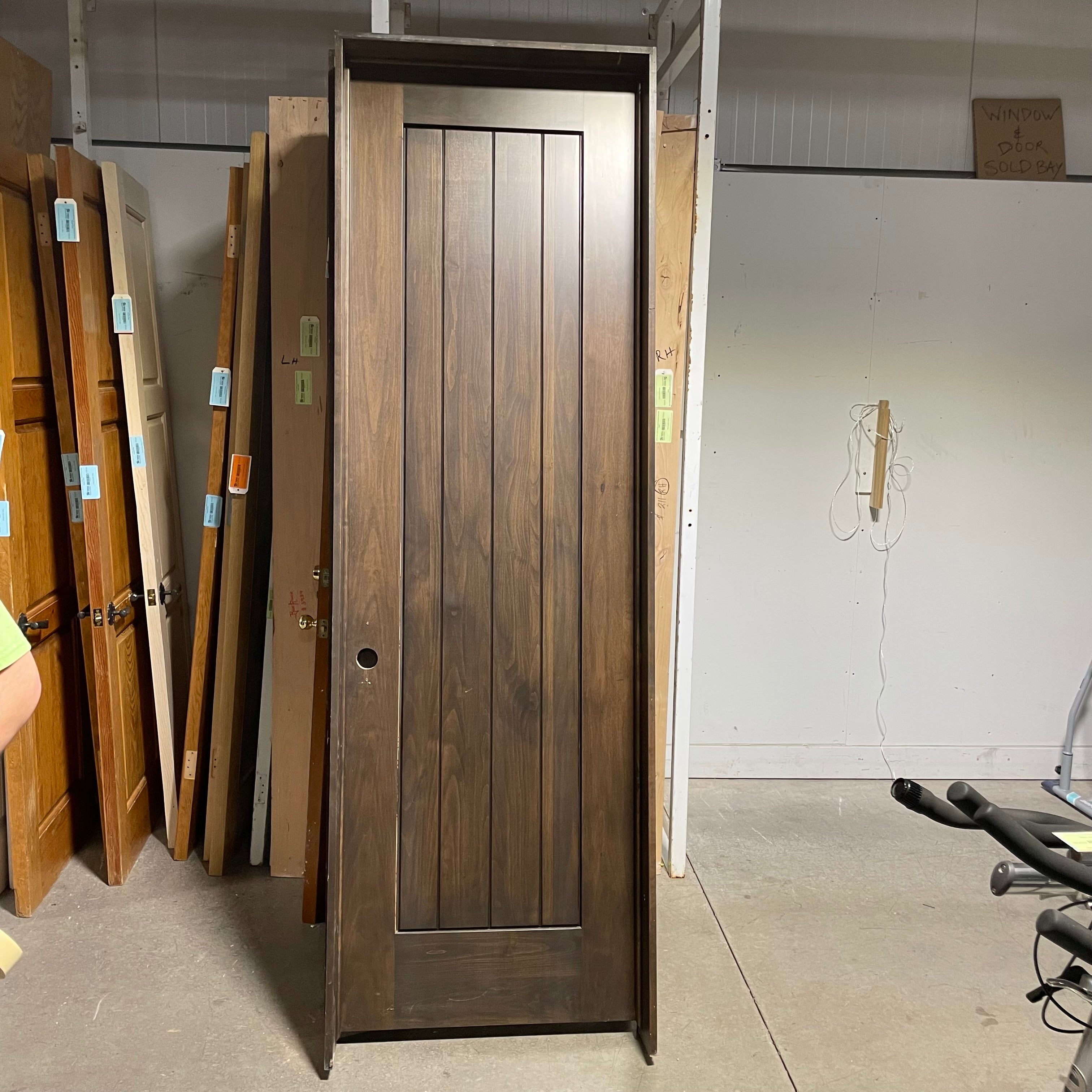 29.75"x 96"x 1.75" Rough Opening is 31.75"x 98.5"x 6.75" Brown Vertical Lined Walnut Interior Door with Jamb