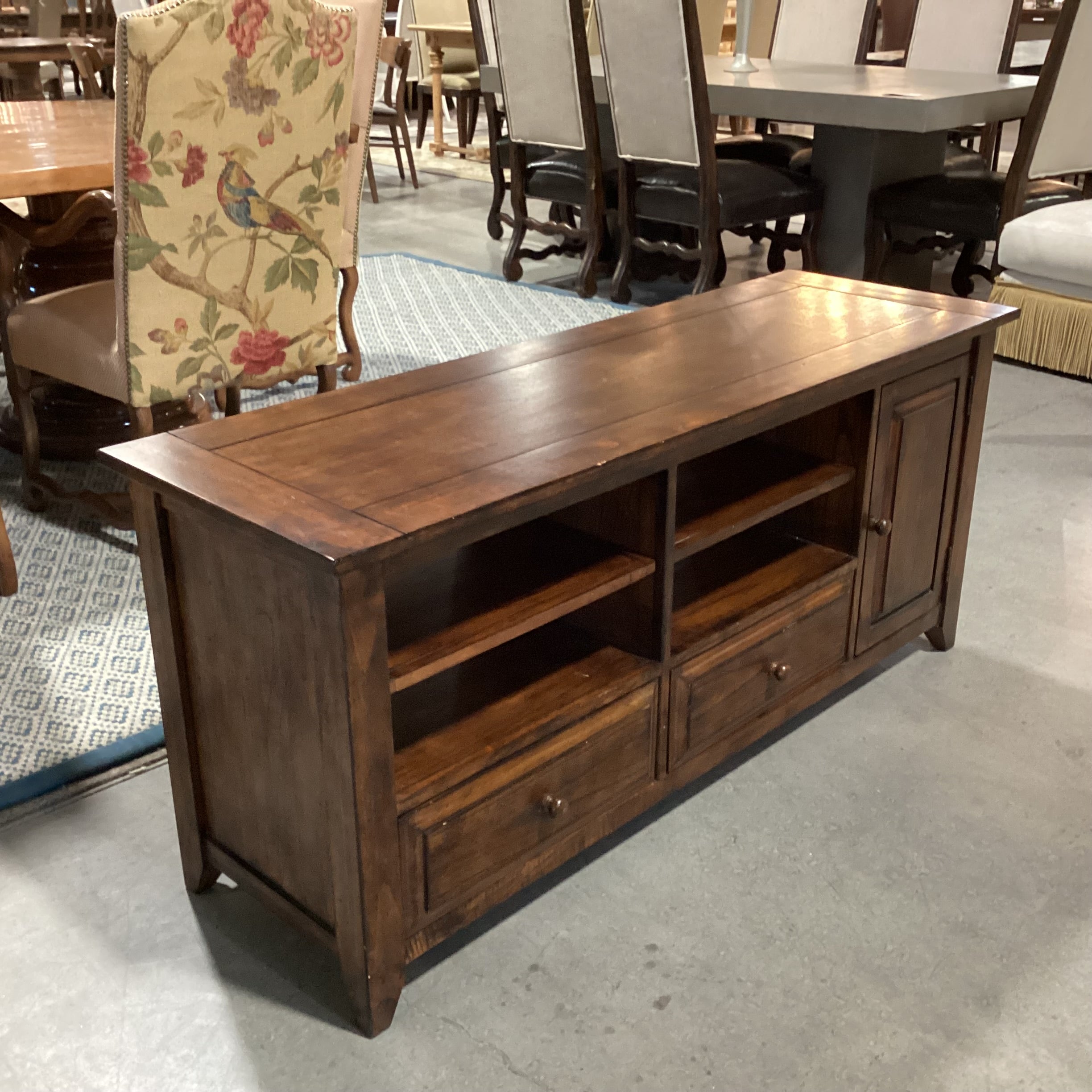 Dark Finish Wood 1 Door 2 Drawer & Shelves Console 56"x 18"x 25"