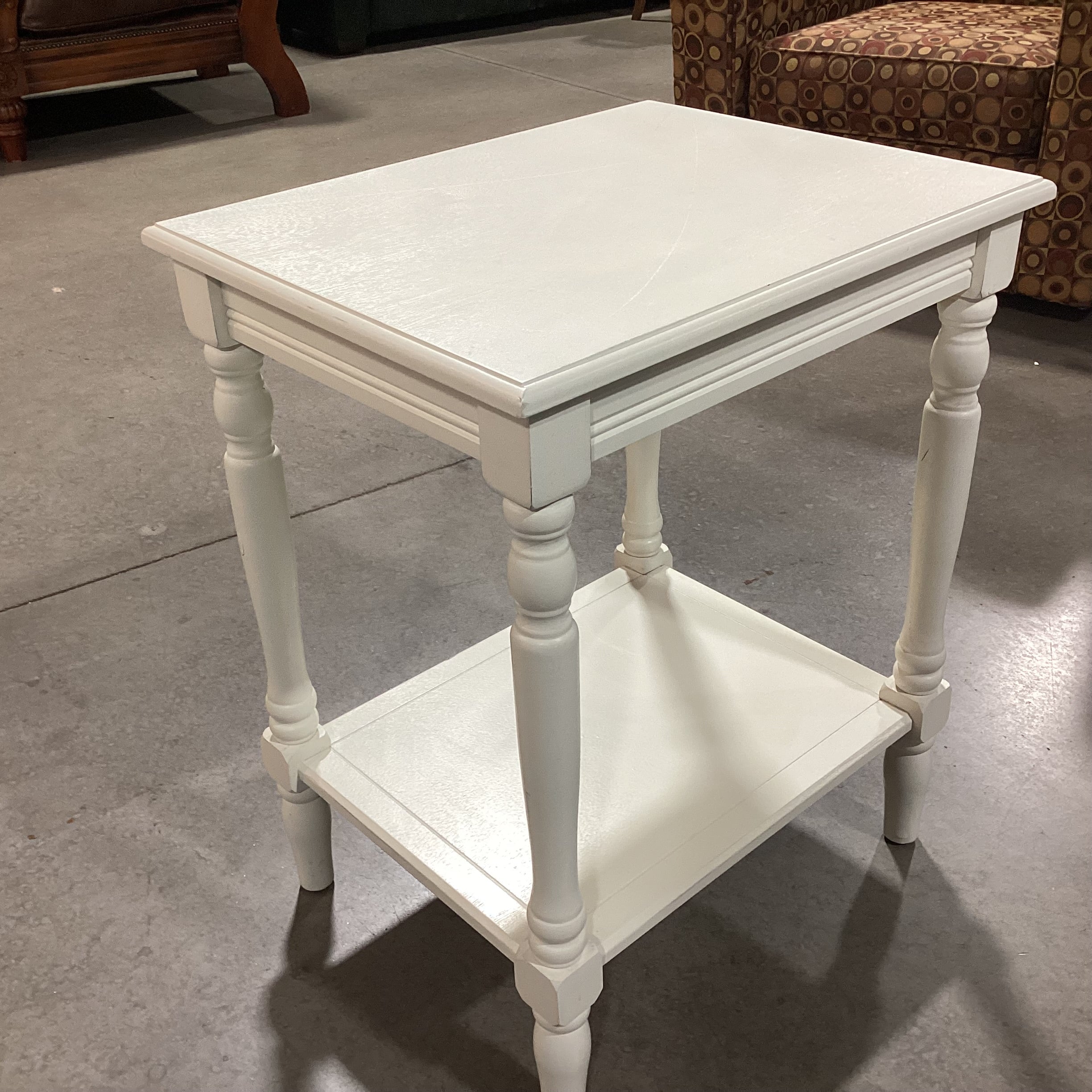 Ivory Painted Carved Wood 2 Tiered End Table 20"x 16"x 24.5"