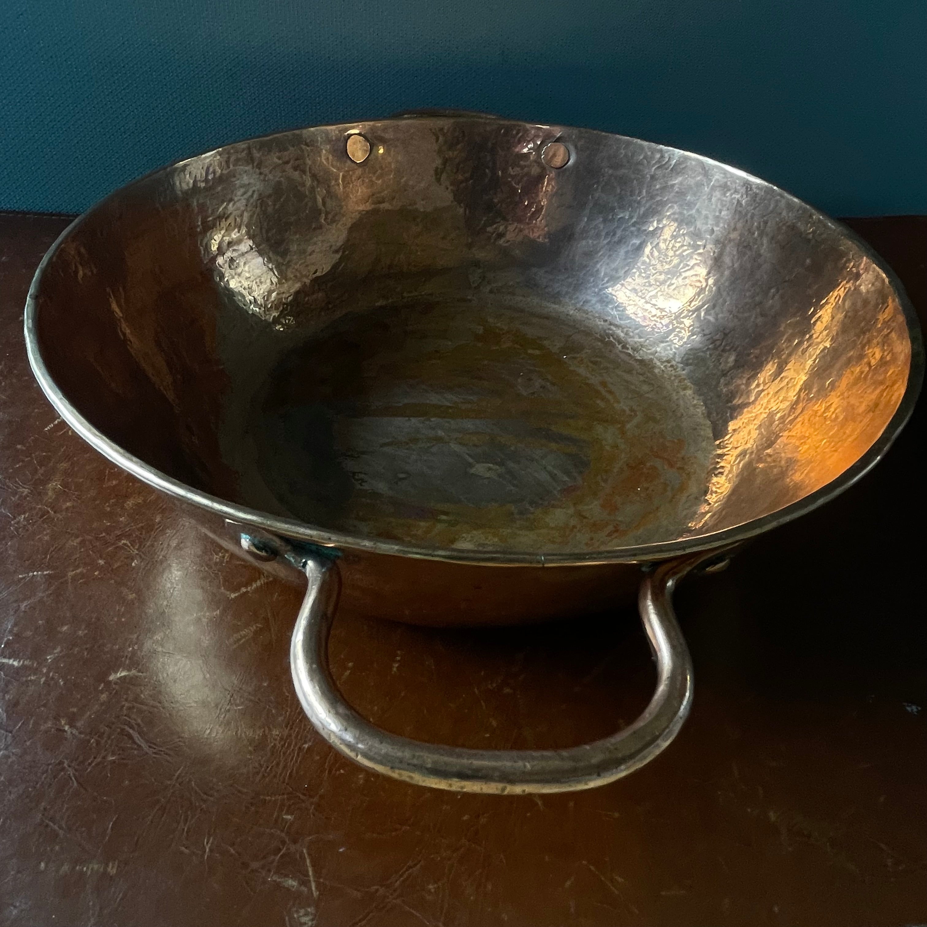 Set of 2 Handcrafted Hammered Solid Copper Bowl with Handles and Ladle
