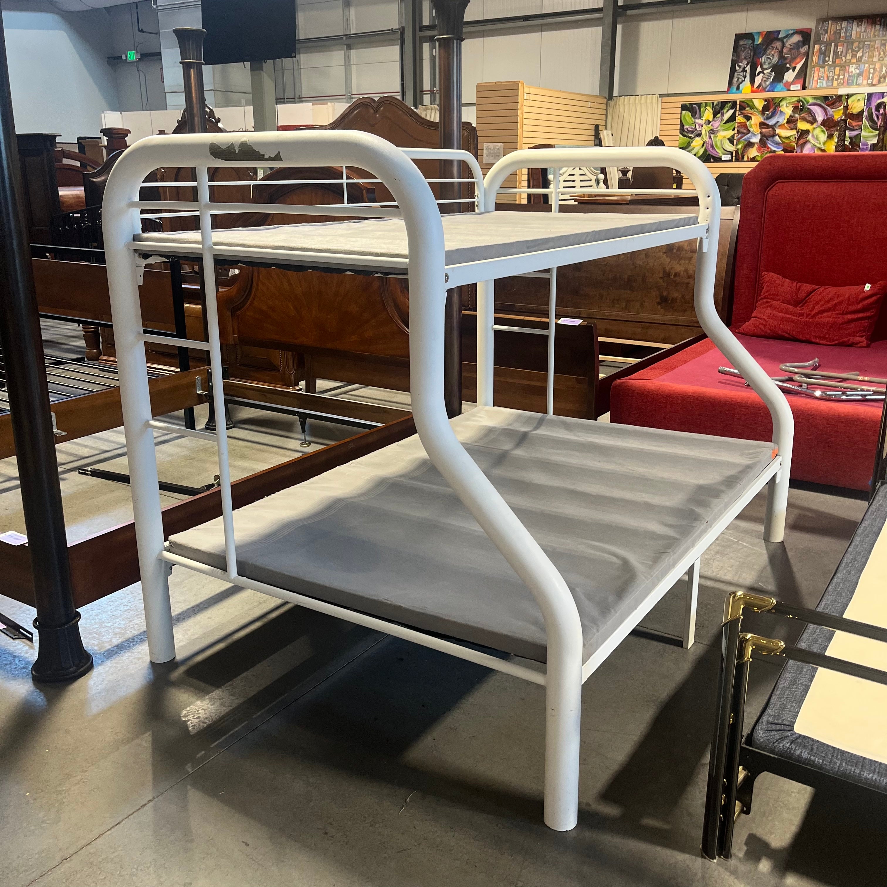 Twin Over Full White Tube Metal with Bunky Board Bunk Bed 56.5"x 80"x 60.5"