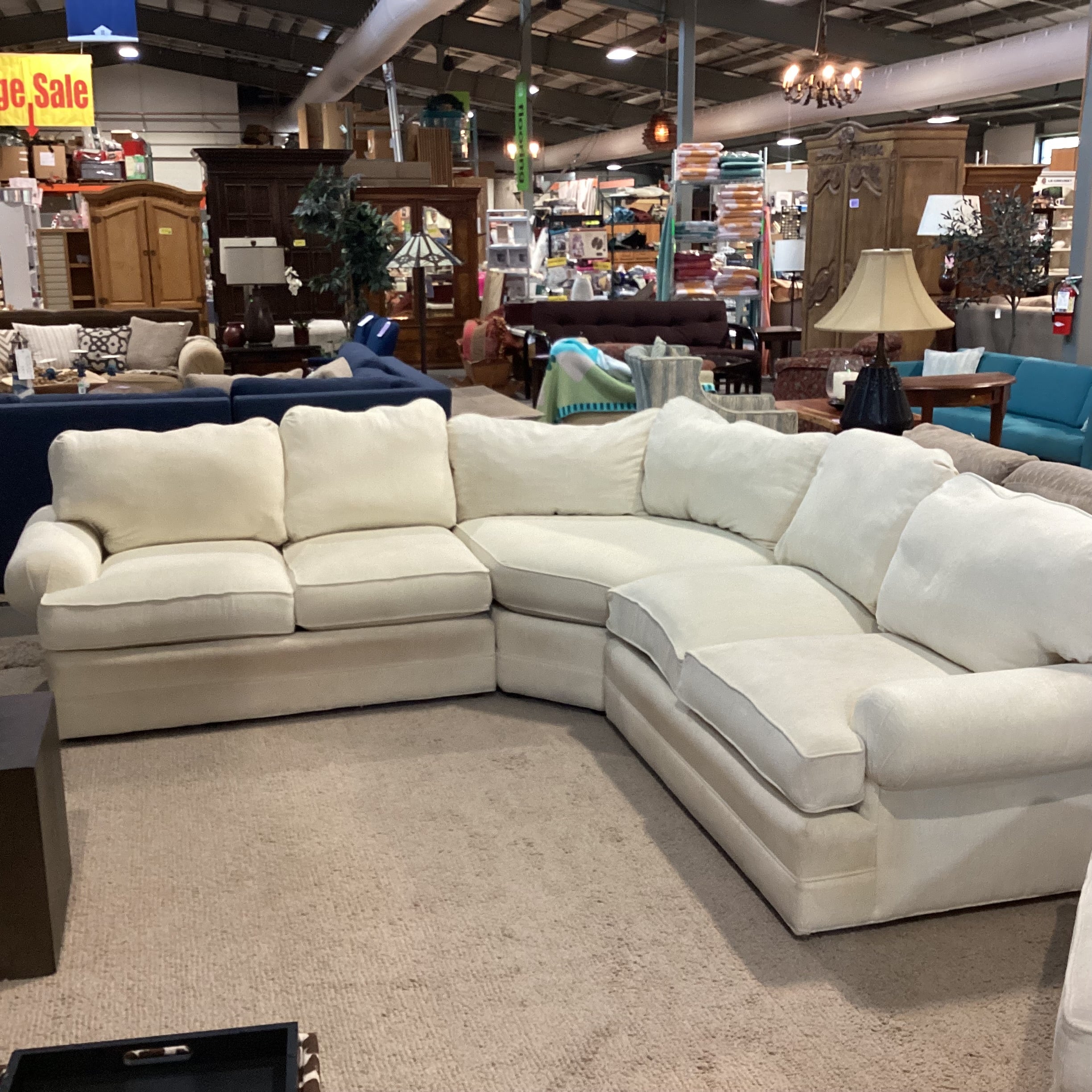 Cream Chenille Woven 4 Piece with Ottoman Sectional 107"x 107"x 41"x 31"