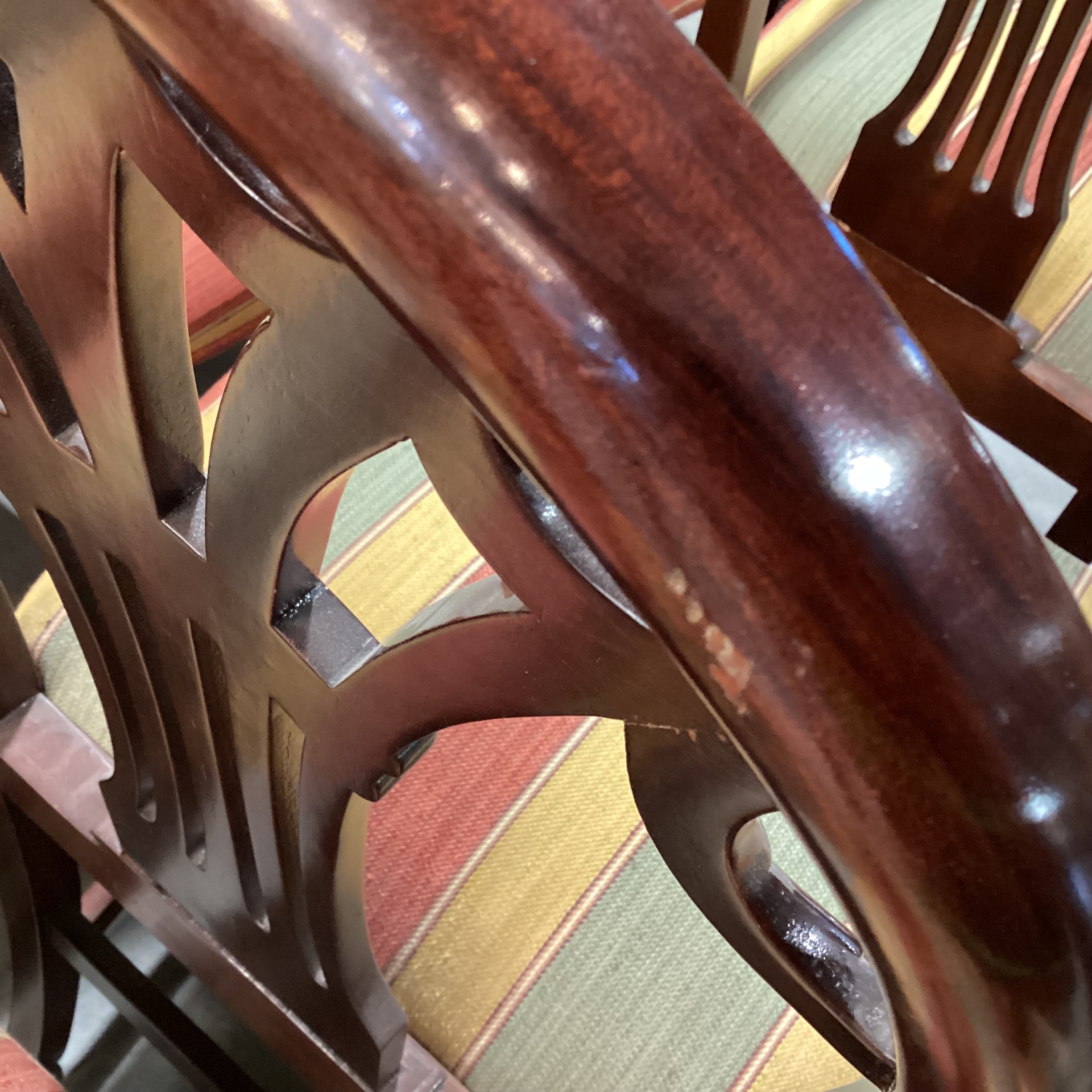 SET of 10 Ornate Carved Finished Wood & Gold Burnt Orange Sage Woven Stripe Dining Chairs 22"x 22"x 39"
