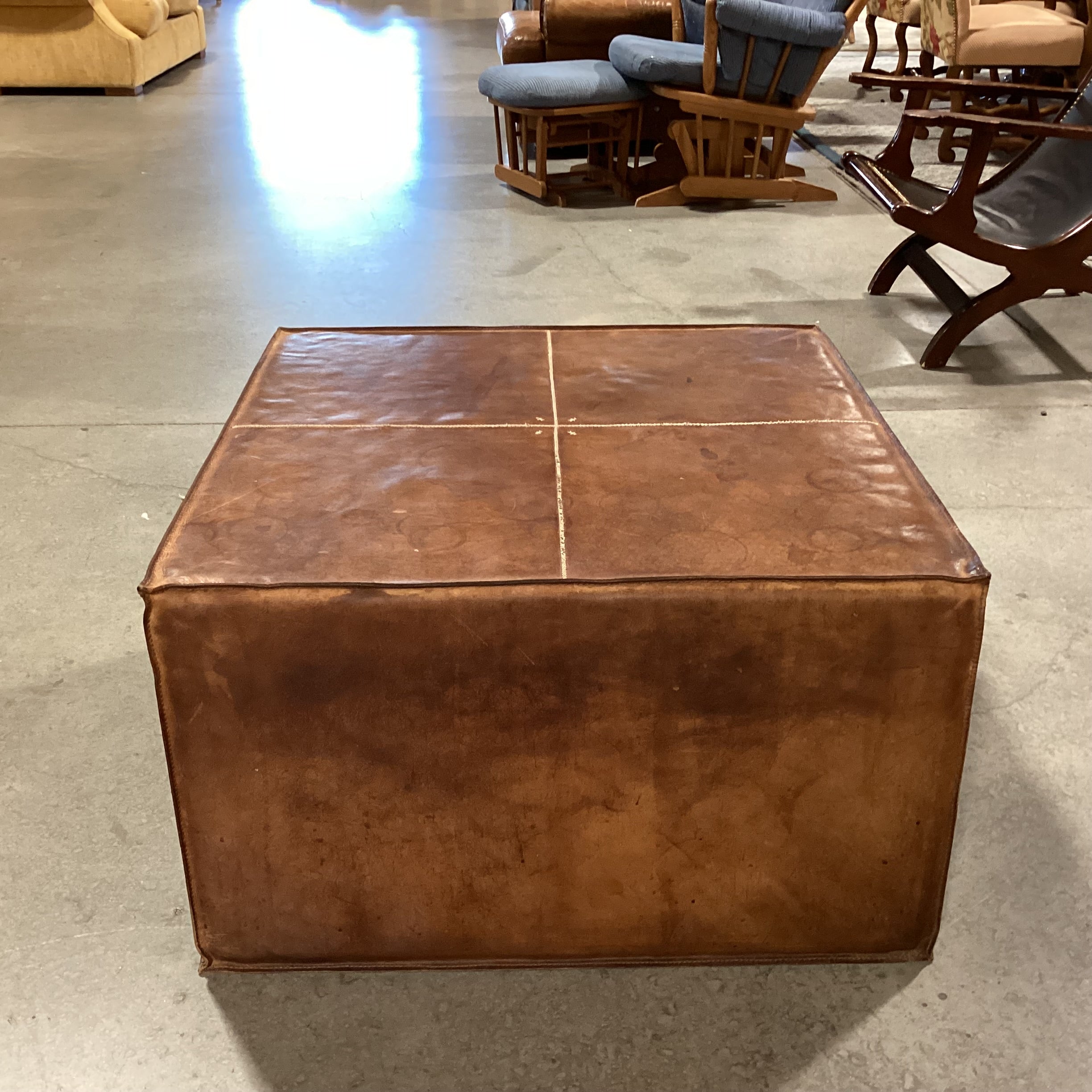 Leather with Stitching Square Ottoman 30"x 30"x 17.5"