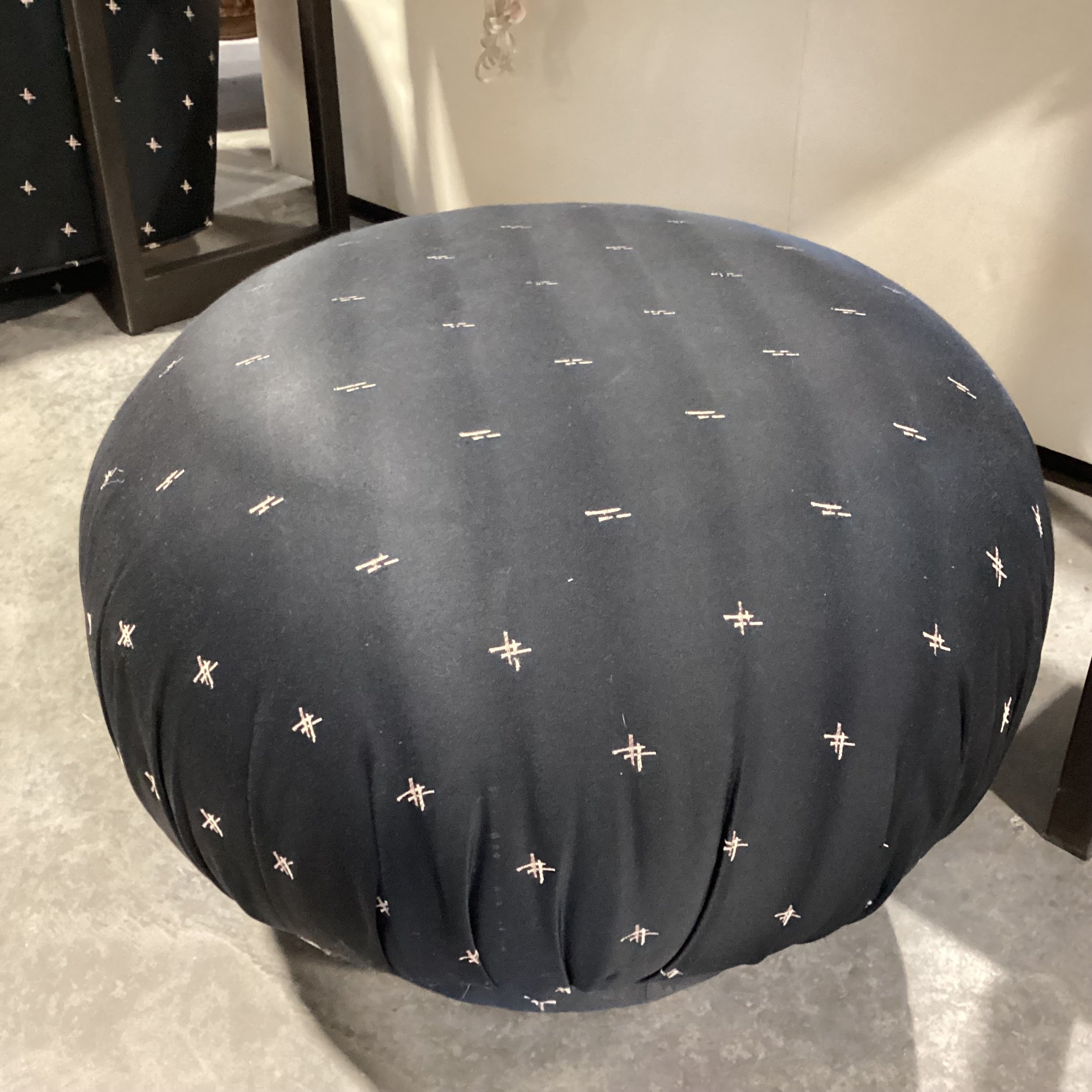 Black with Stitched Accent Pattern Round Ottoman 26" Diameter x 17"