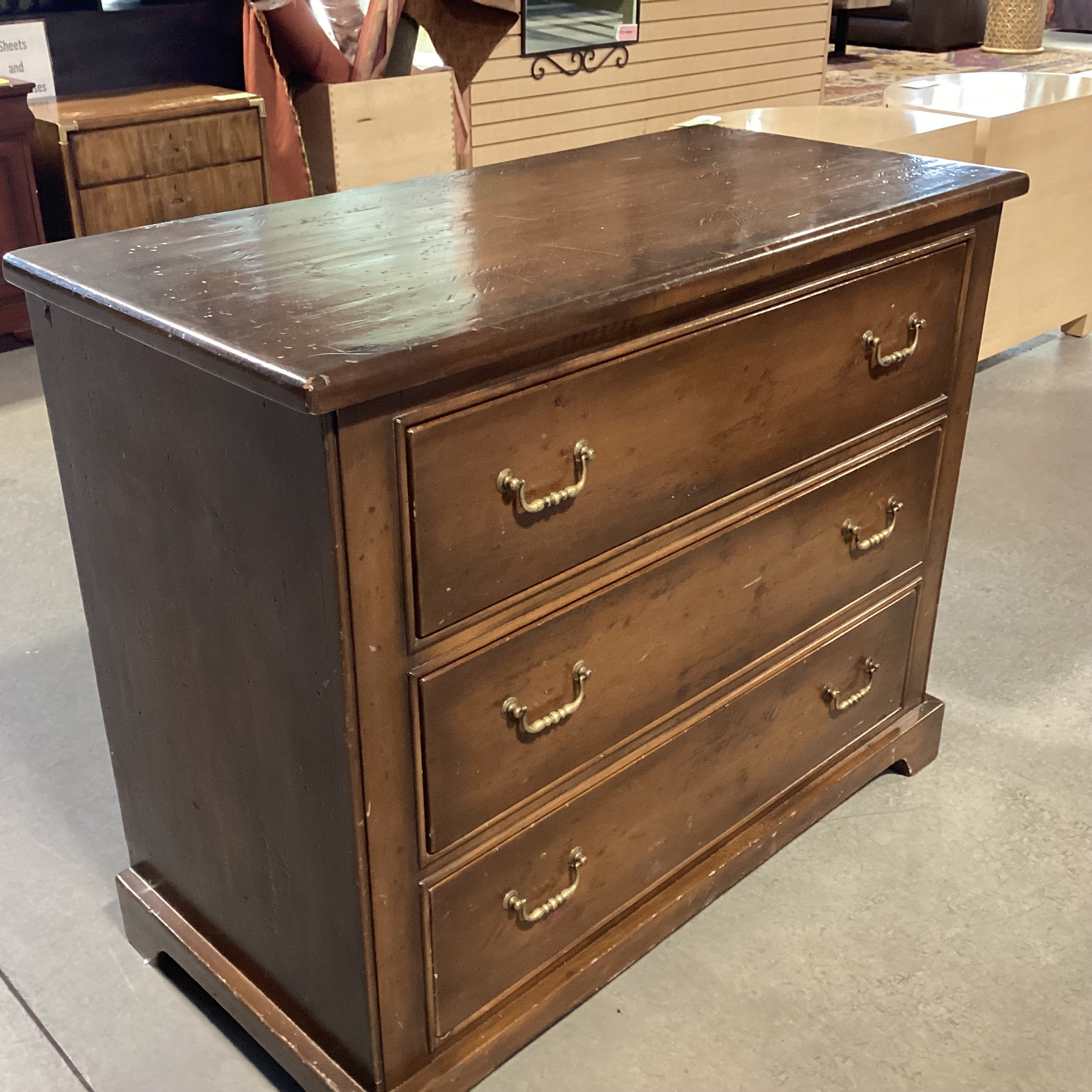 Finished Distressed Solid Wood 3 Drawer Chest 42"x 20"x 34"