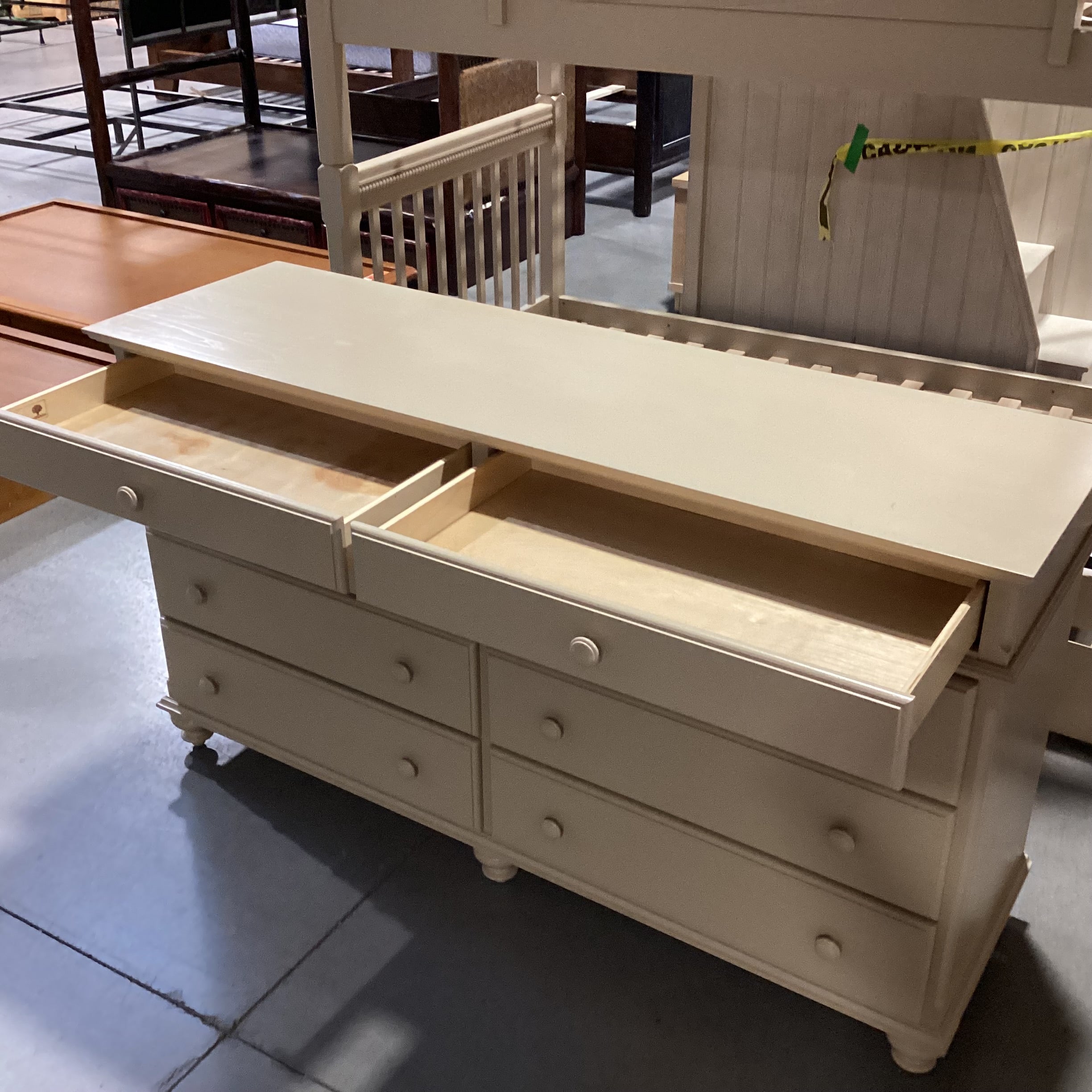 Vermont Tubbs Custom Crafted Sand Finish Carved Wood 8 Drawer Dresser 66"x 20"x 37"
