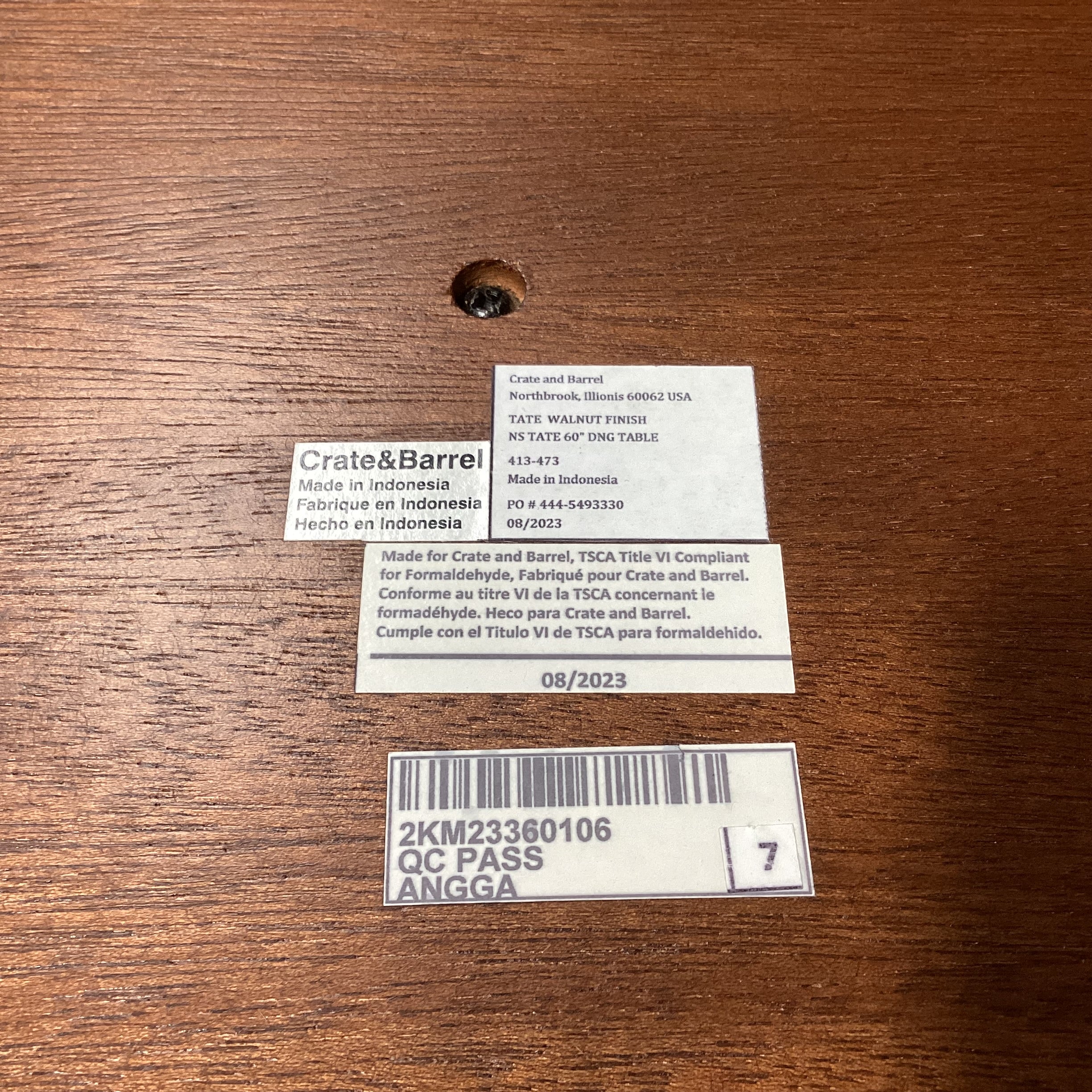 Crate & Barrel Tate Mid Century Style Walnut Finish Round Dining Table 60" Diameter x 30"