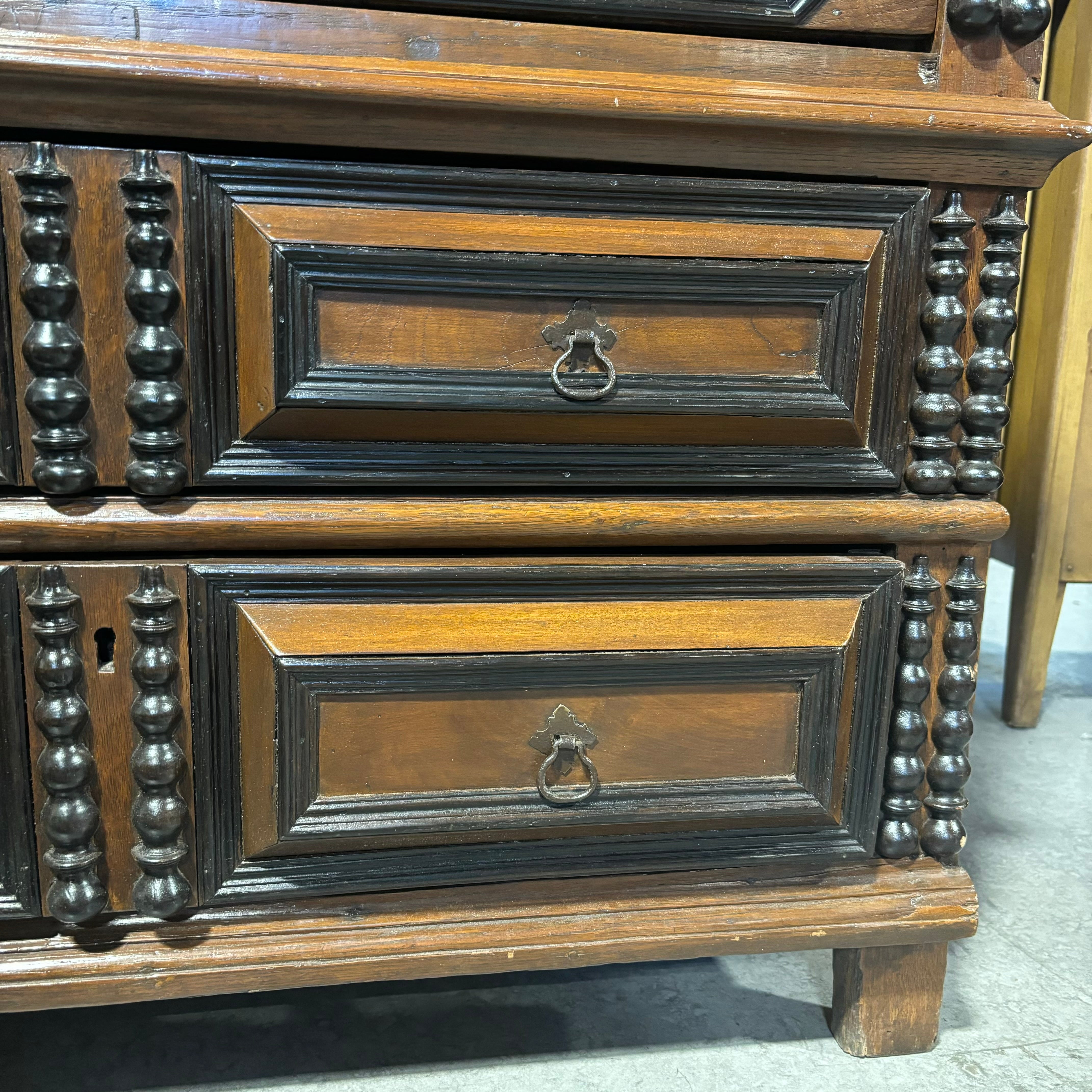 Dark Finish Carved Wood Detail 4 Drawer Rustic Panel Style Dresser 37"x 21"x 39"