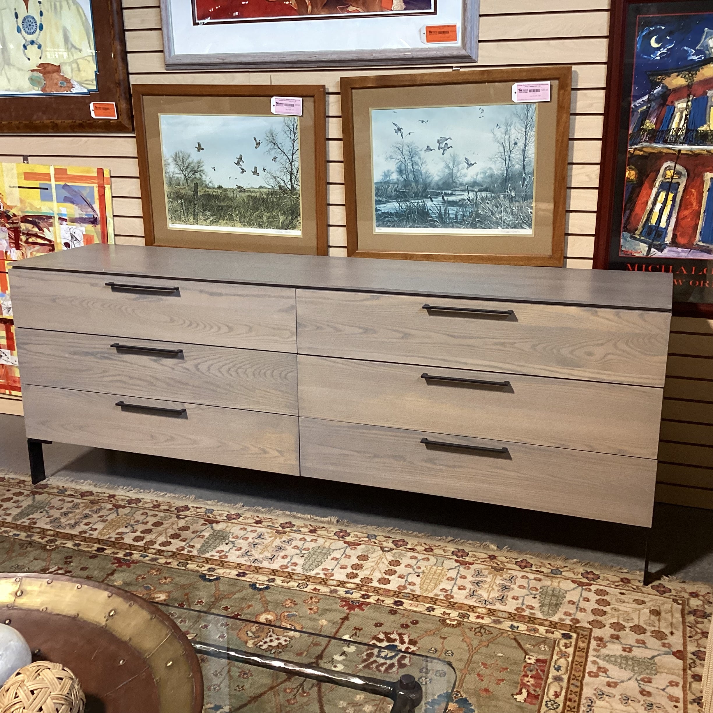 Room & Board Ash Grey Washed Wood & Metal 6 Drawer Dresser 84"x 20.5"x 32.5"