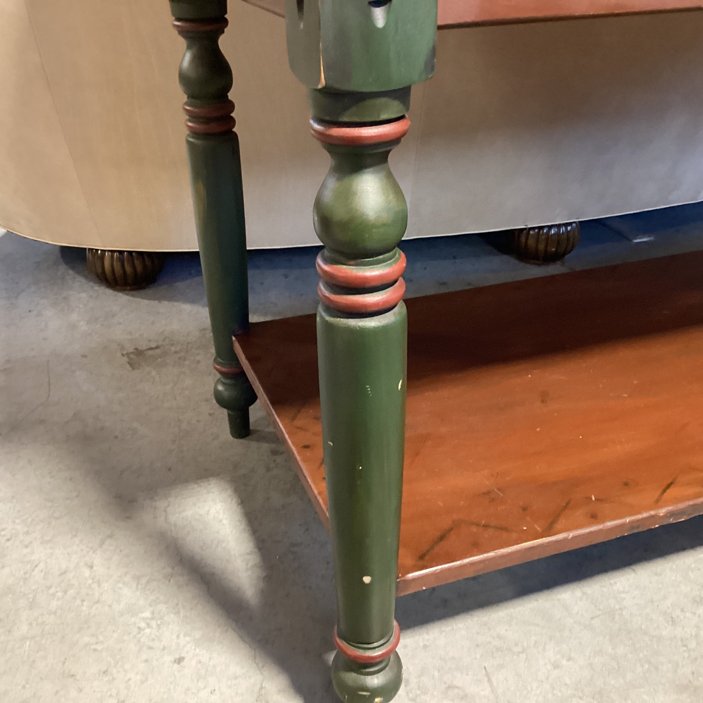 Red & Green Southwest Hand Painted Carved Wood 2 Drawer & Bottom Shelf Console 65"x 27"x 36"