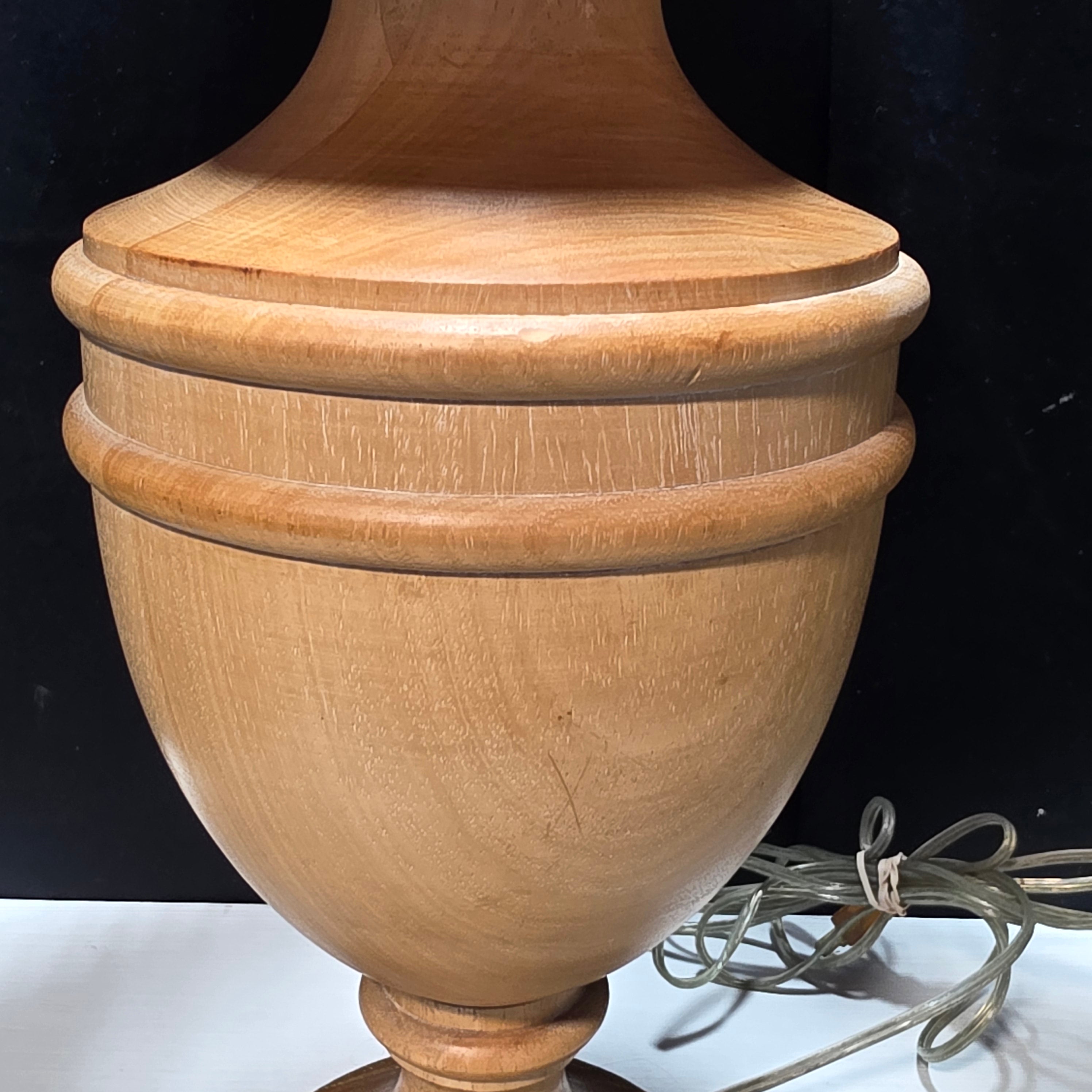 1970's Vintage Danish Solid Wood Table Lamp with Ruffle Shade 17.5"Dx29"