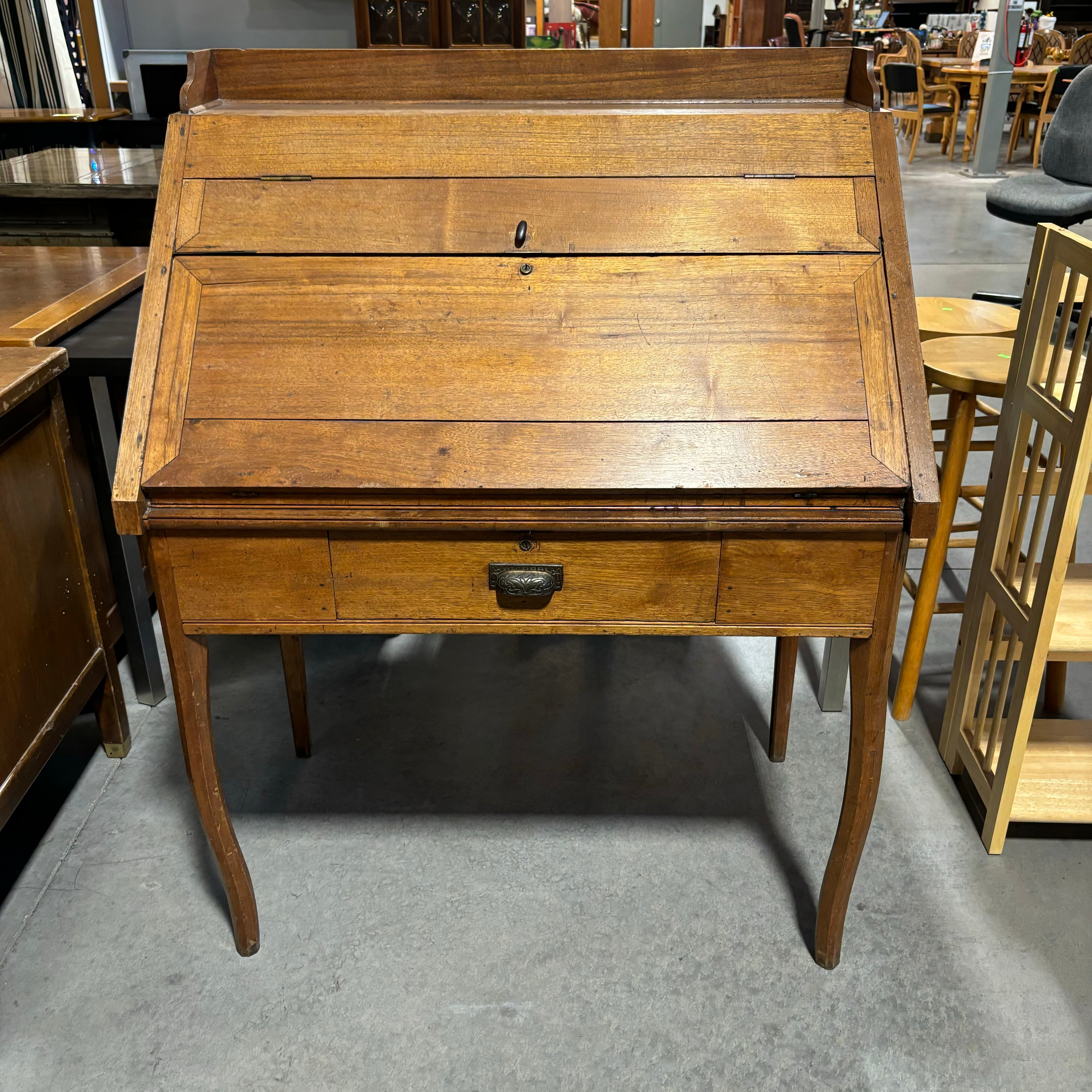Antique Solid Wood 1 Drawer with Iron Detail Fold Out Secretary Desk 38"x 22" to 33"x 48"