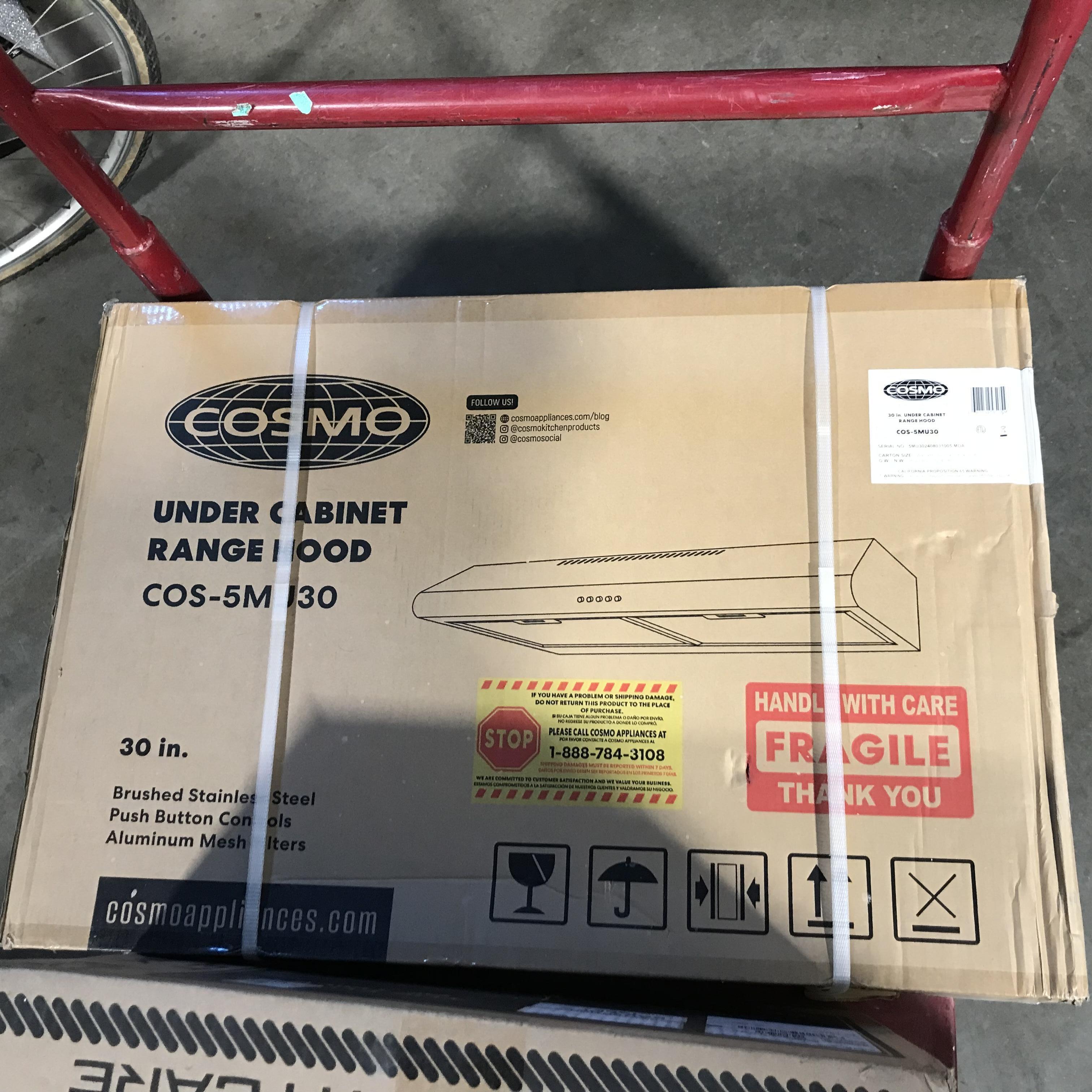 Cosmo 30" Stainless Steel Under Cabinet Range Hood 30"x 22"x 7" (NEW IN BOX)