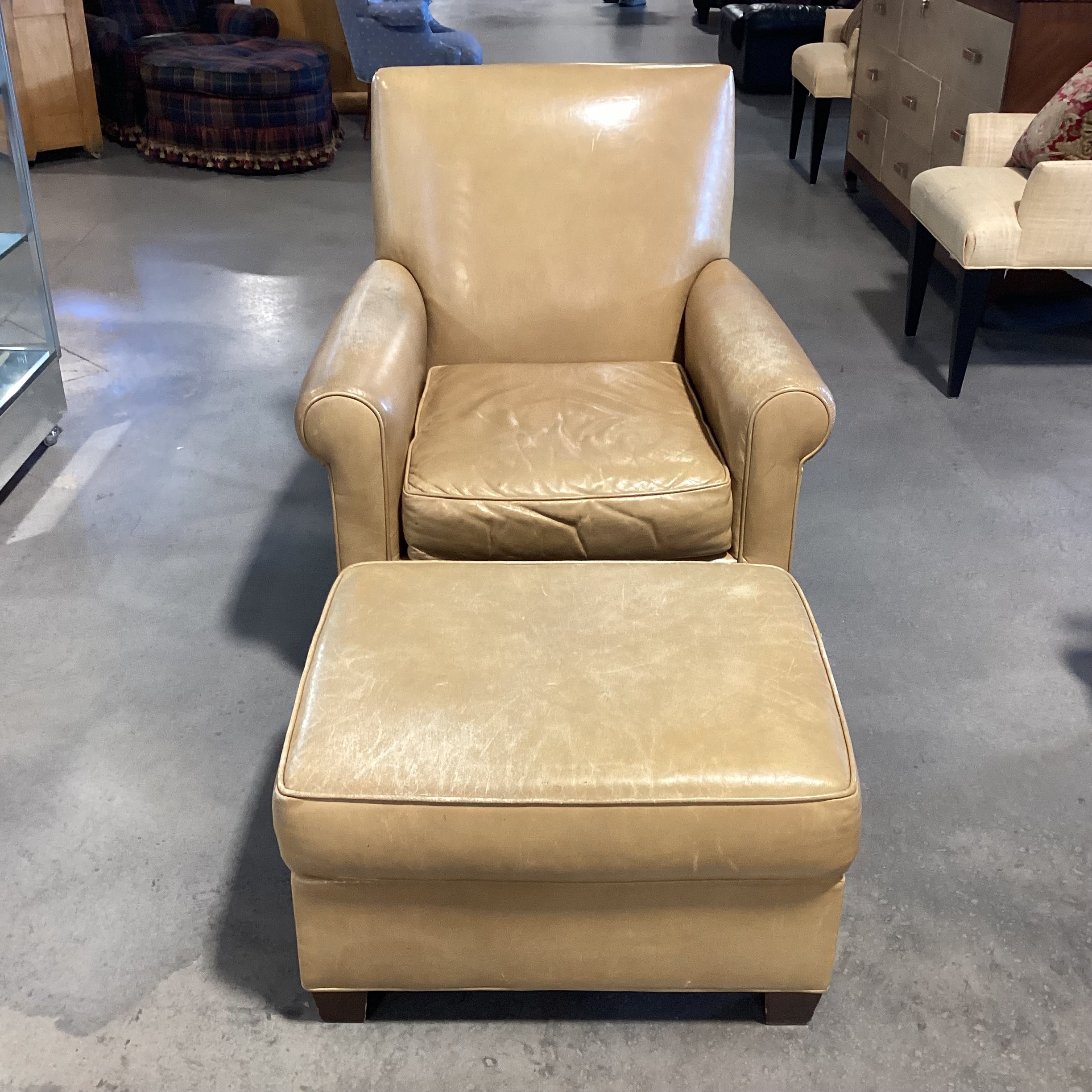 Leather Craft Blonde Leather with Ottoman Chair 34"x 31"x 37"