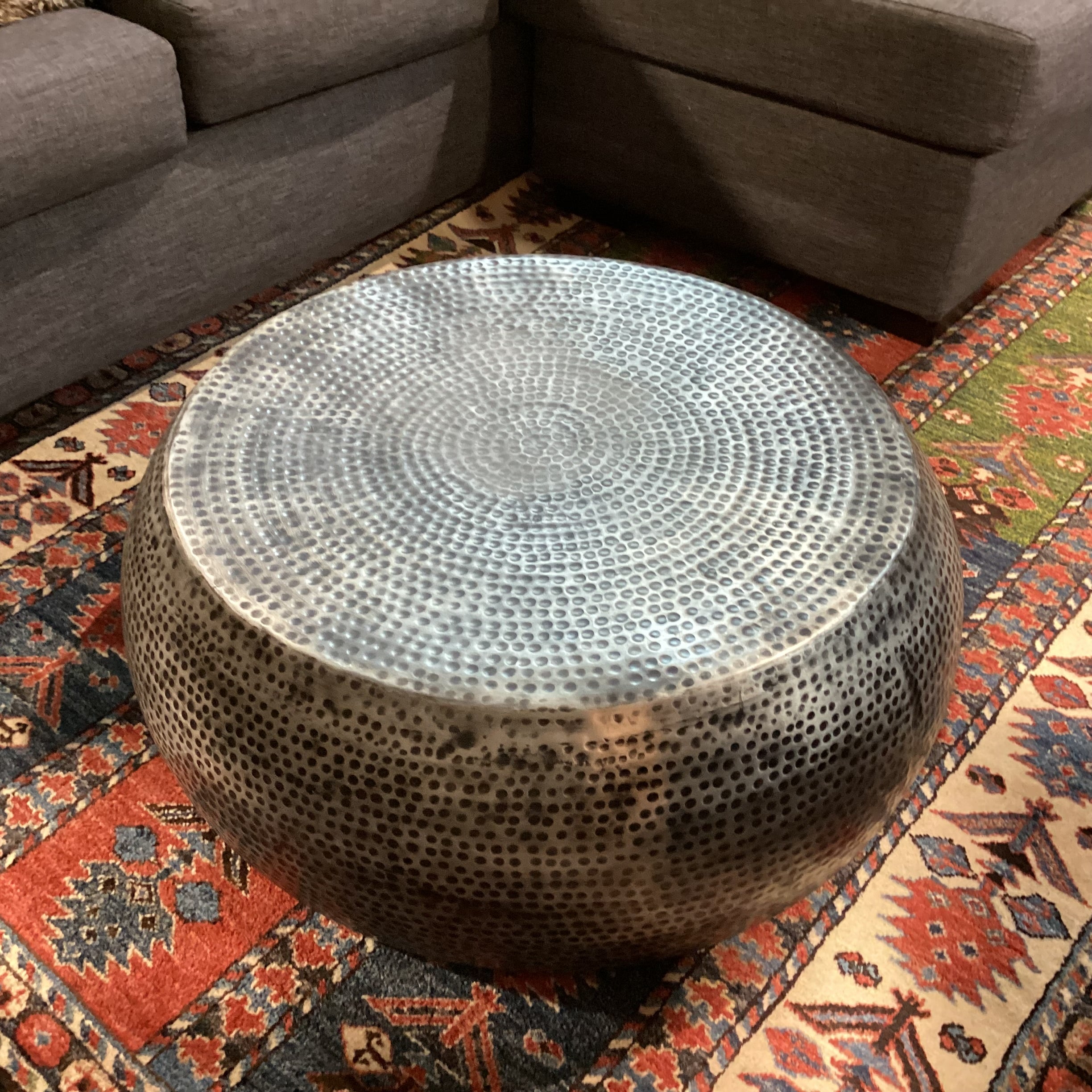 Moe's Home Collection Hammered Aluminum Brushed Black Detail Coffee Table 30" Diameter x 13"