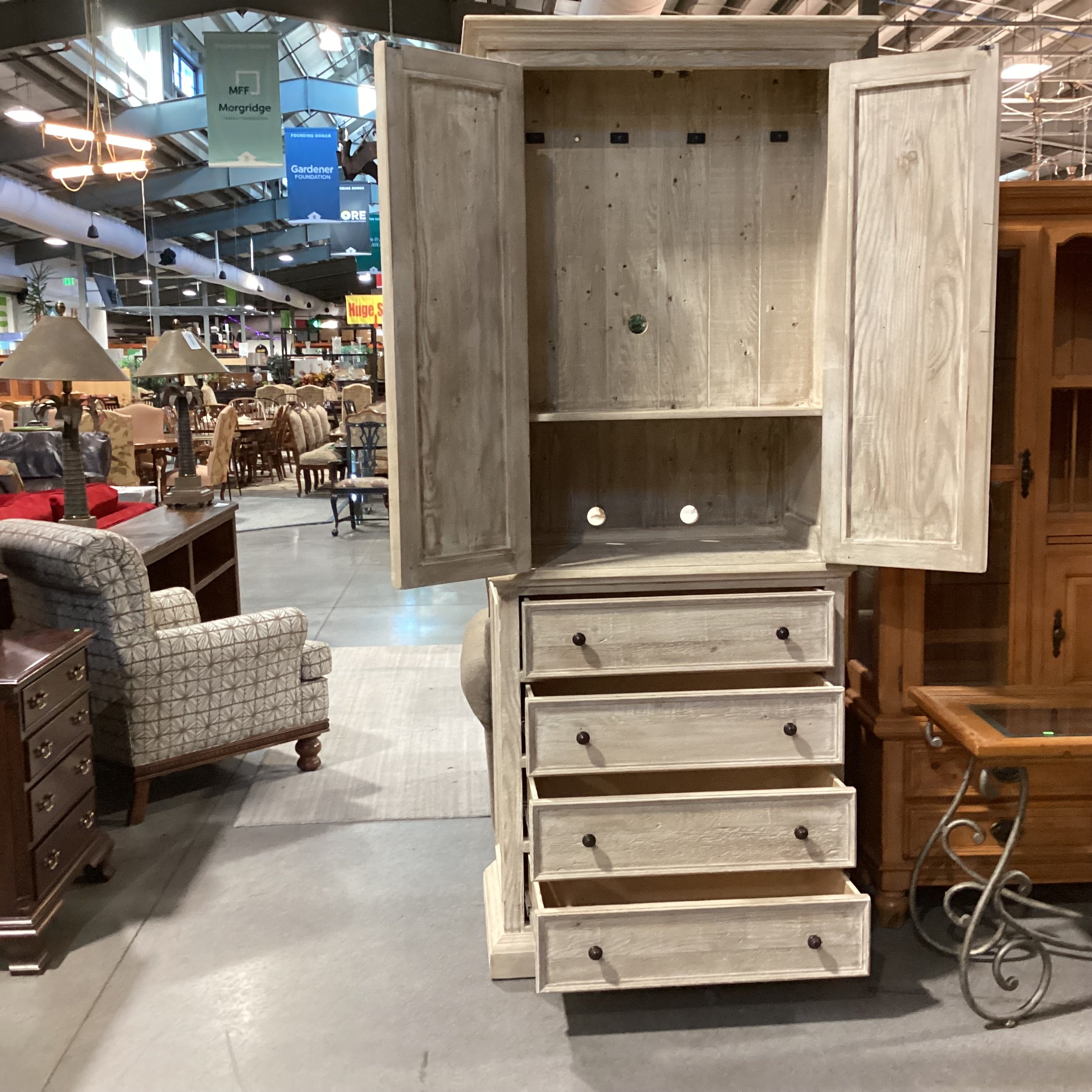 Custom Cabinetry Washed Solid Wood 2 Door 4 Drawer Armoire 38"x 22"x 90"