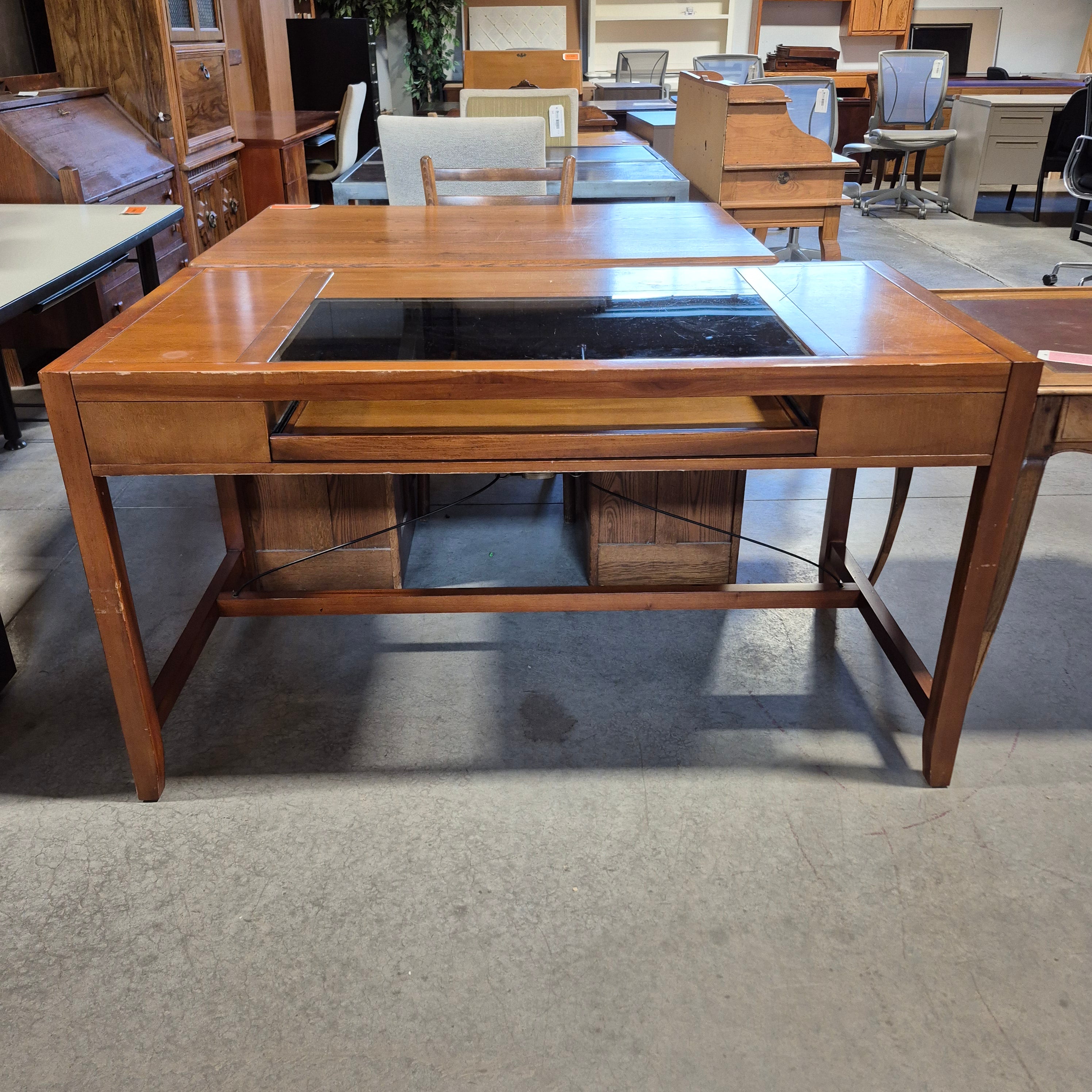 Finished Wood 1 Drawer & Glass Inset Top Desk 56"x 28"x 30.5"