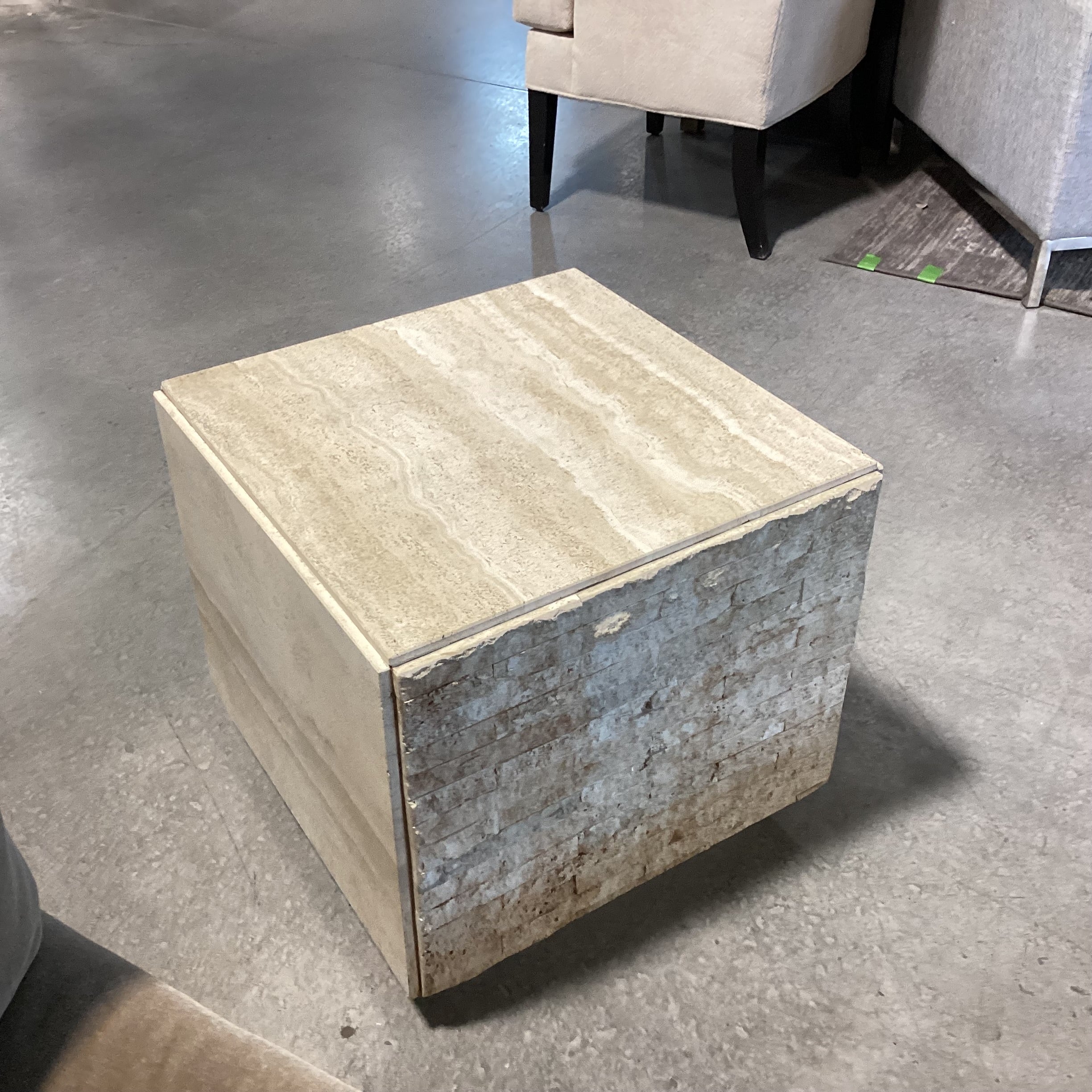 Travertine Rough Stacked & Polished Cube End Table 22"x 22"x 20"