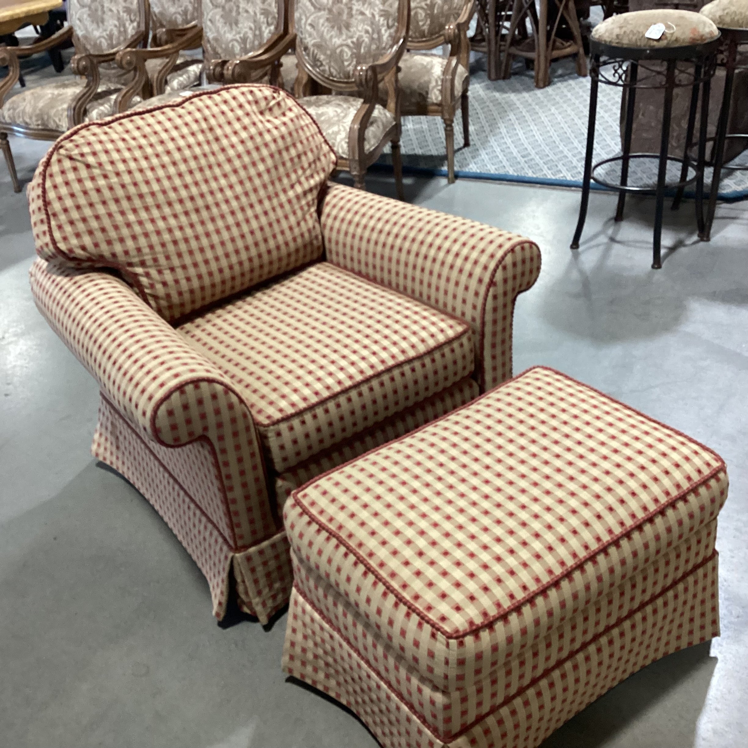 Slifer Designs Red & Tan Raised Checker with Ottoman Chair 38"x 36"x 28"