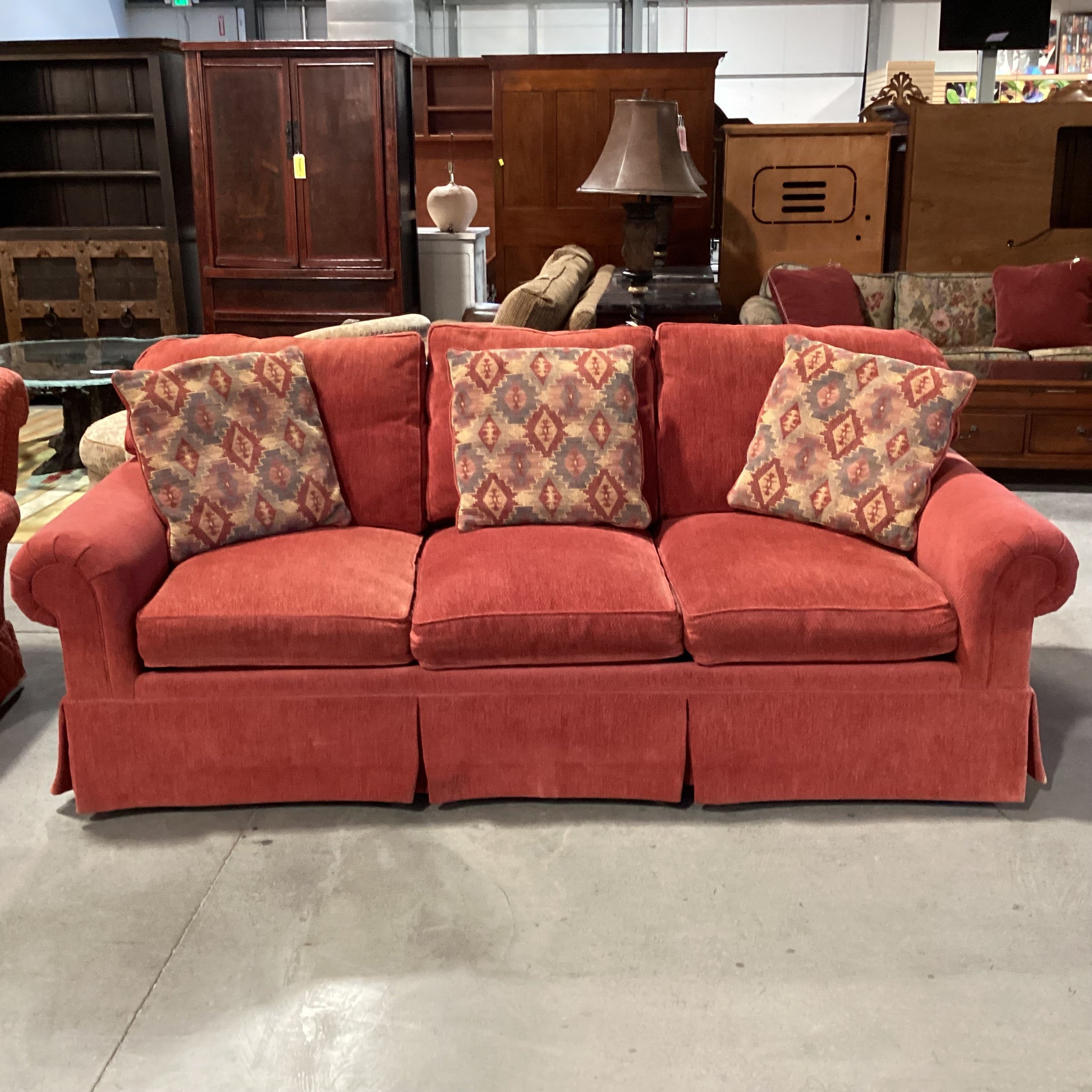 Henredon Custom Folio Collection Red Woven Chenille Sofa 91"x 40"x 29"