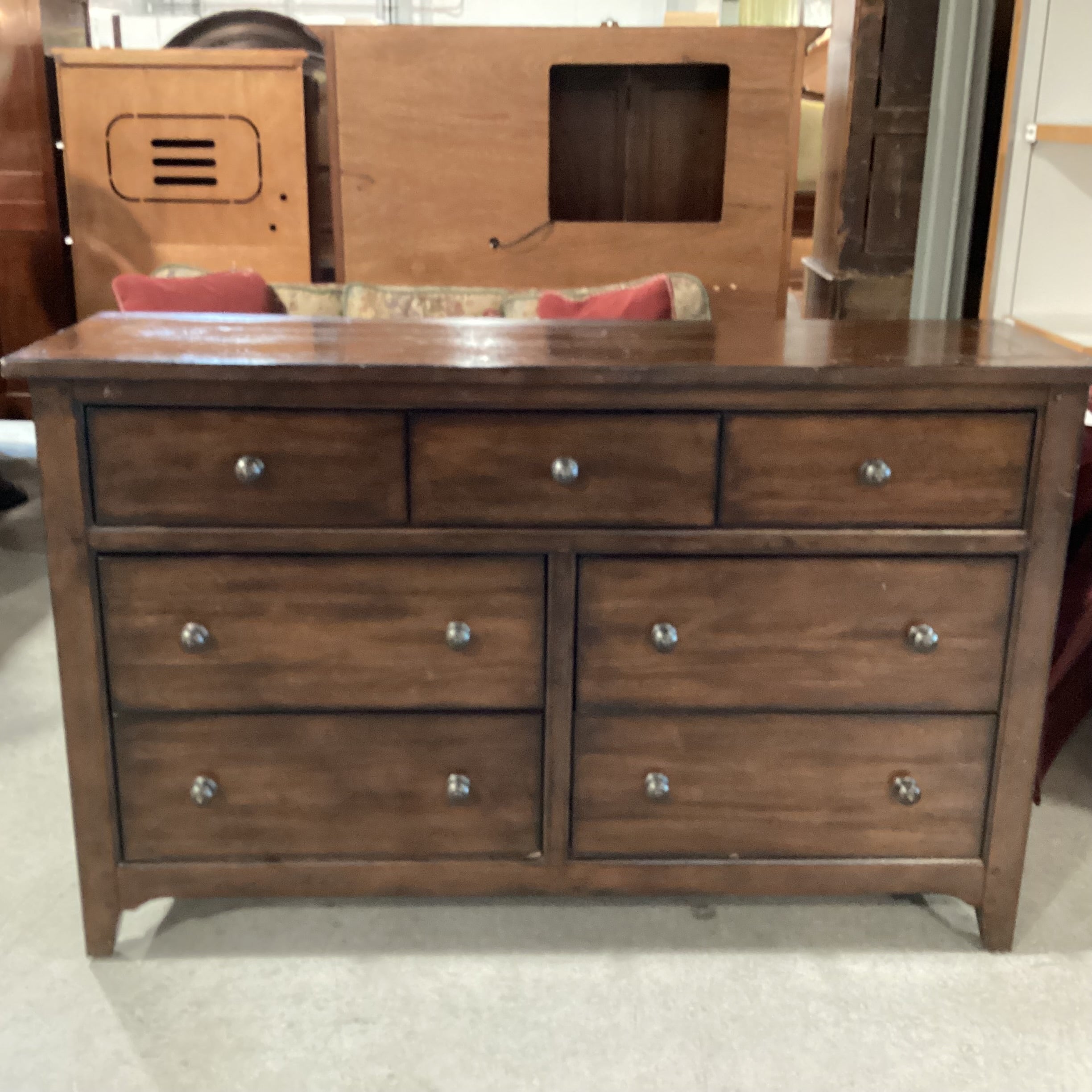 Dark Distressed Wood 7 Drawer Dresser 62"x 19"x 39"