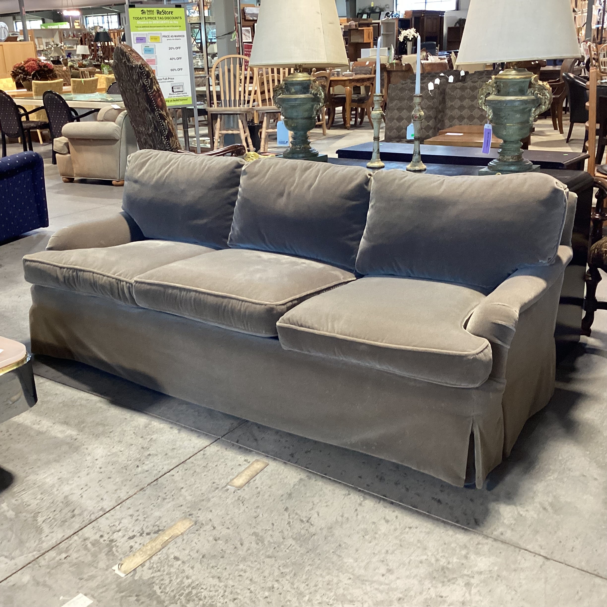 Rocky Mountain Upholstery Custom Taupe Mohair Sofa 87"x 40"x 30"