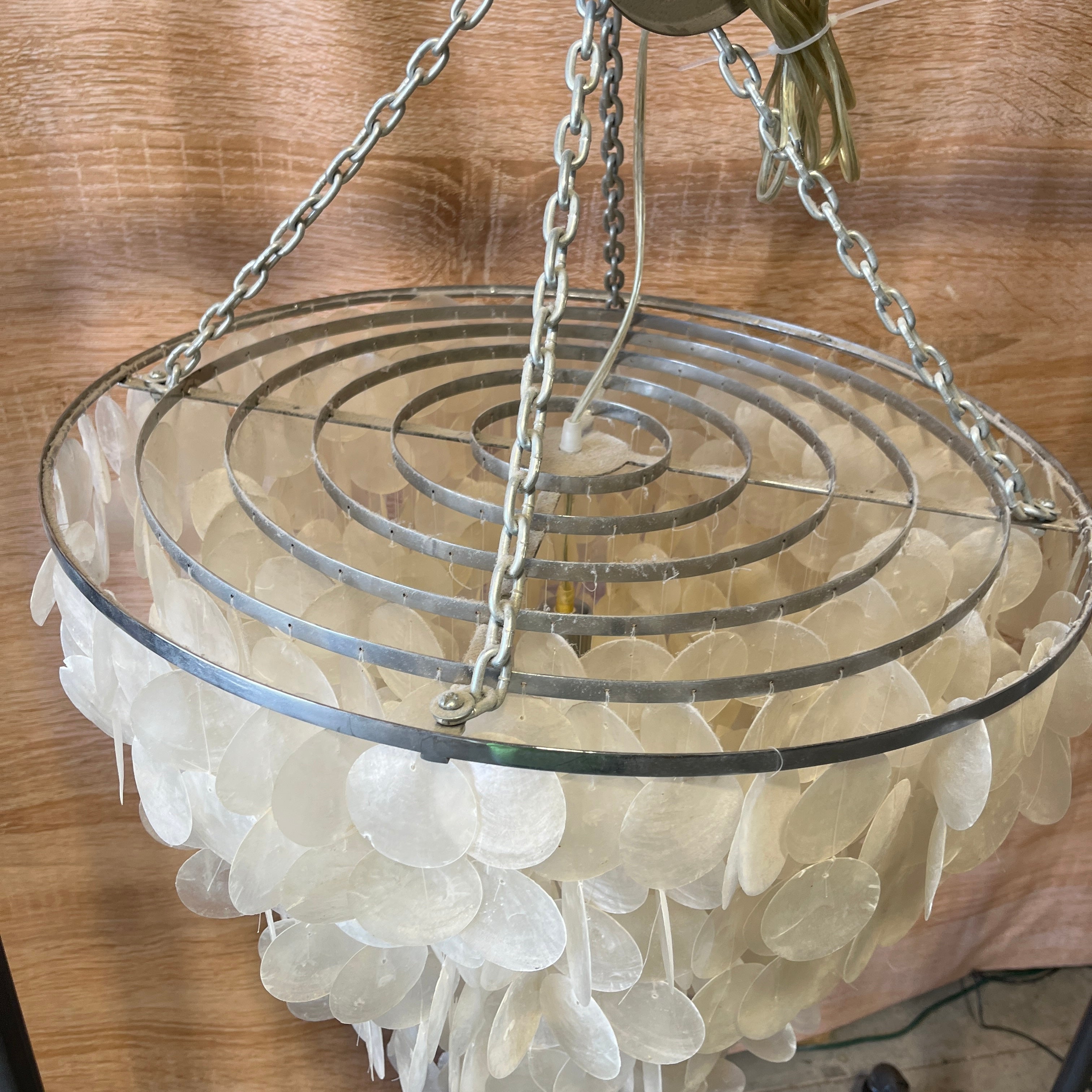 Coastal Boho 1-Light Capiz Shell Windchime Chandelier 24.5" Diameter x 48"