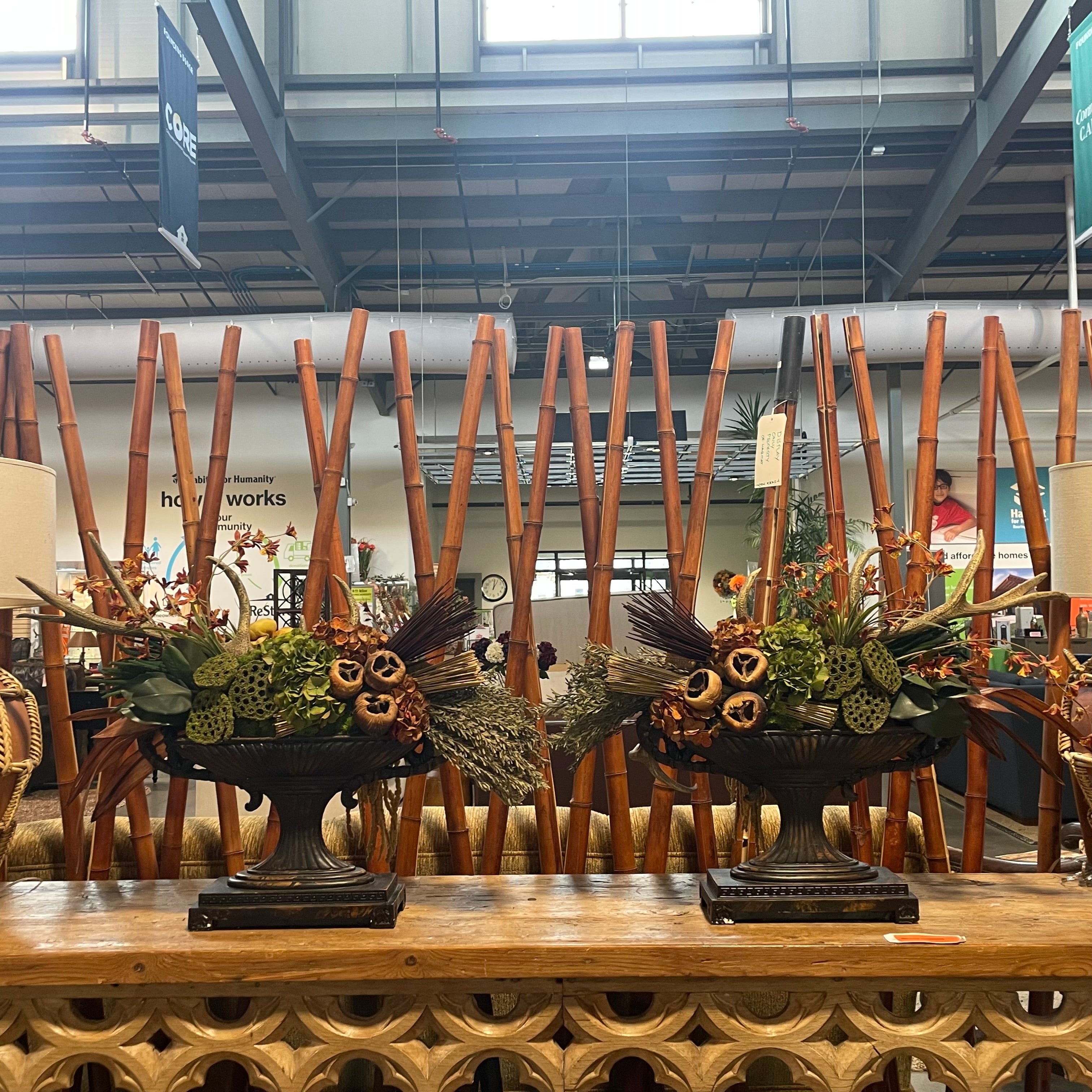Western Decor Faux Antlers Autumn Dry Floral Arrangement 34"x 12"x 28"