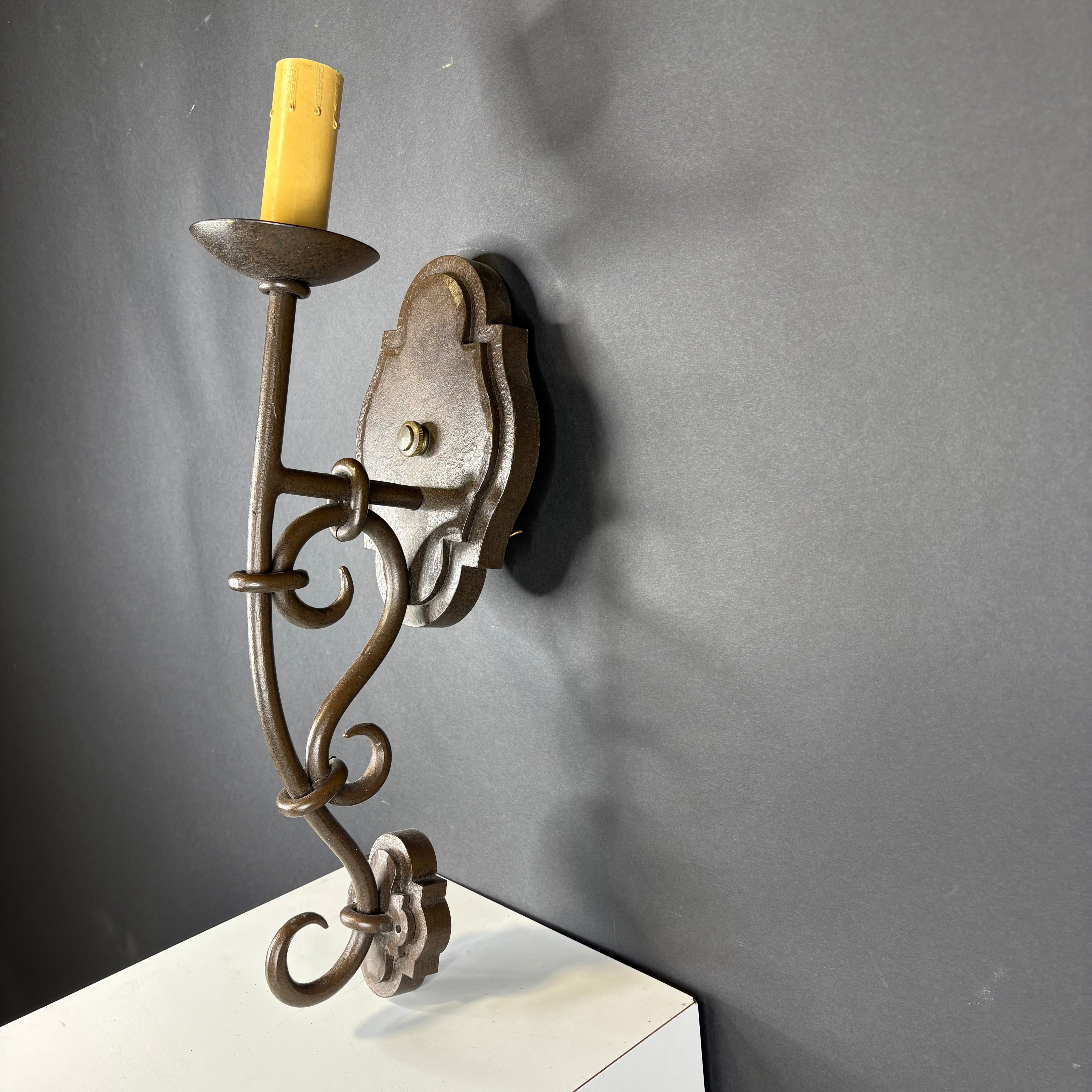 Myers and Company Gothic Revival 2-Light Brown Painted Solid Iron Wall Sconce 6”x 20”x 7.5”