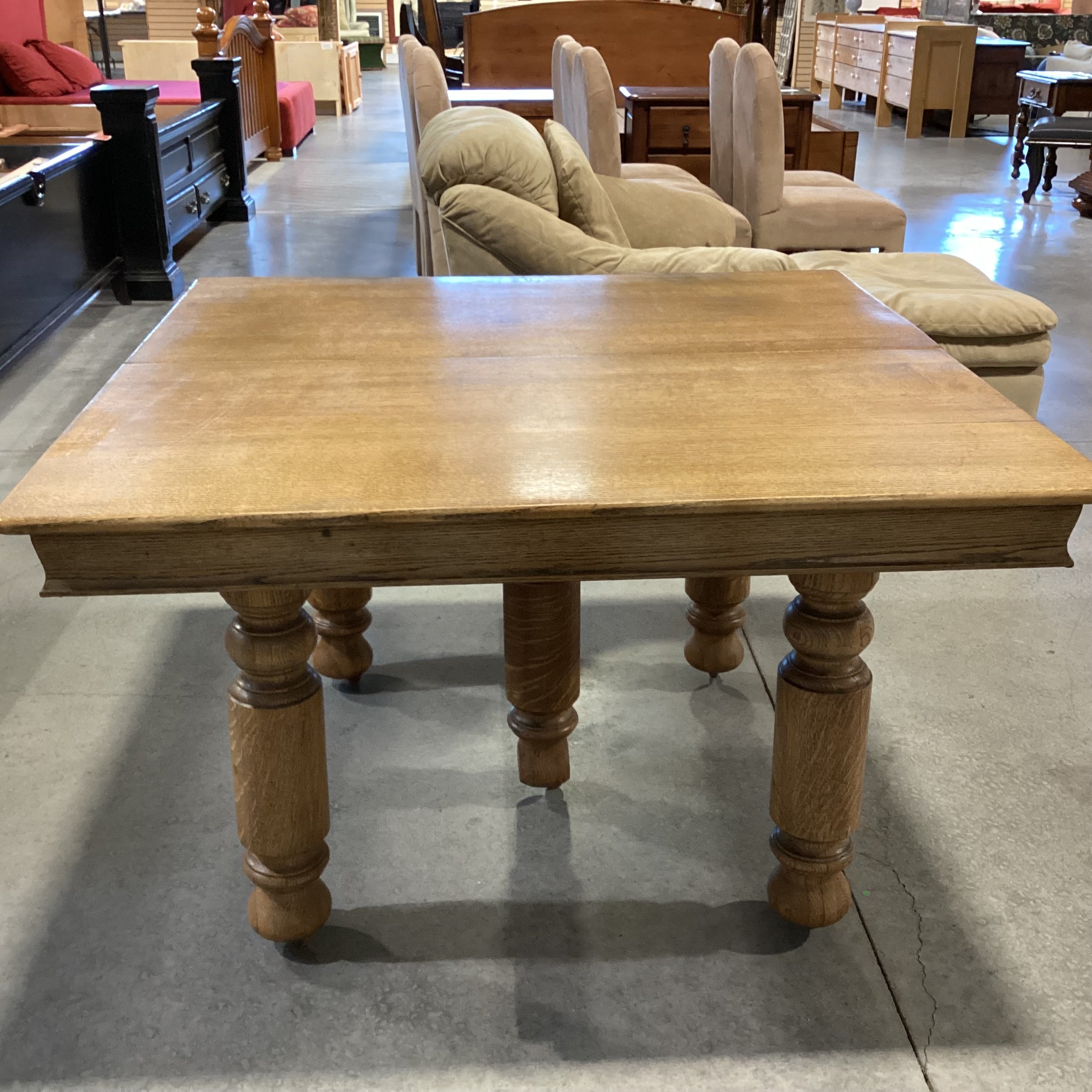 Antique Carved Oak on Casters Dining Table 48"x 48"x 30.5"
