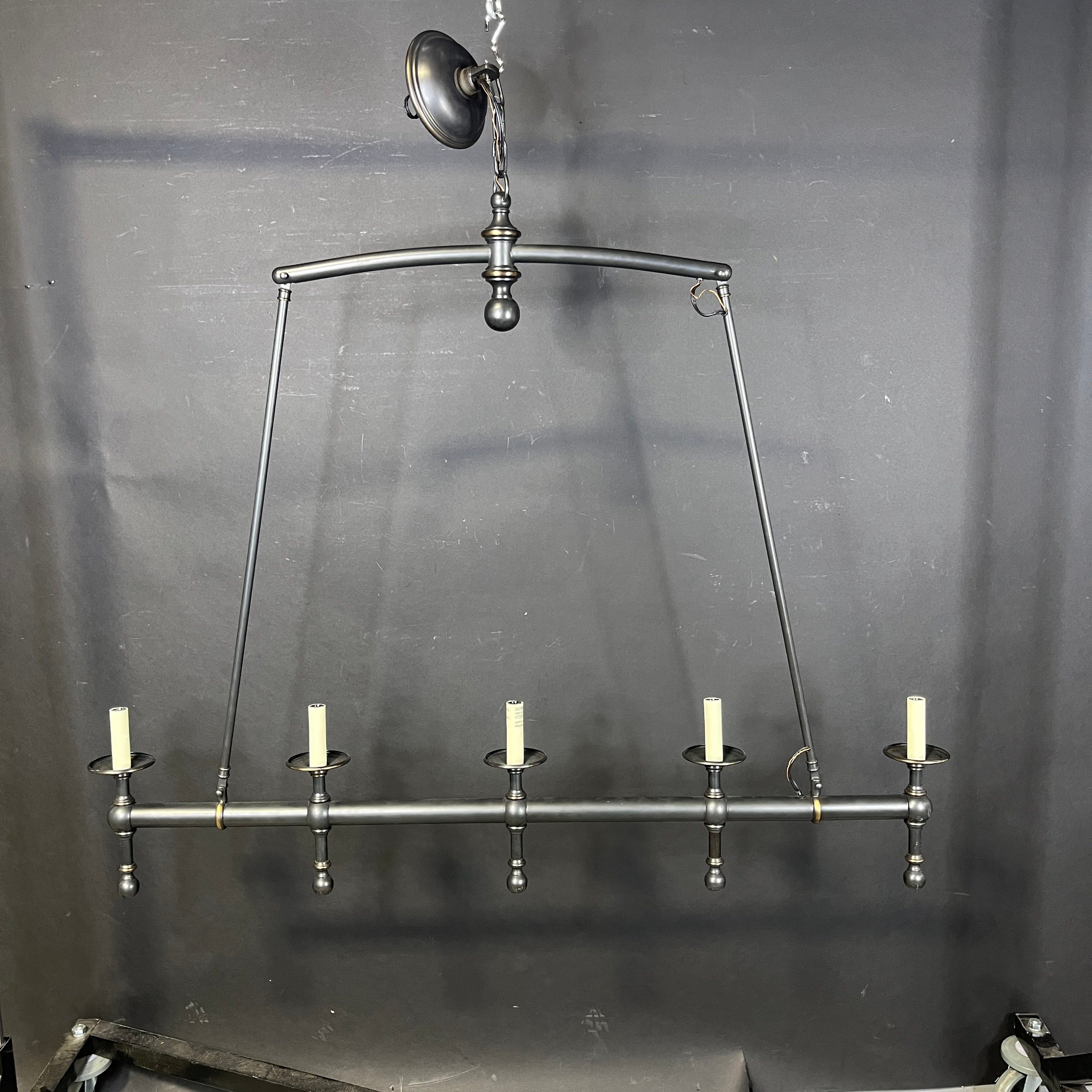 Gothic Style 5-Light Blackened Brass Finish Metal Linear Candelabra Chandelier 45”x 3.5”x 42”