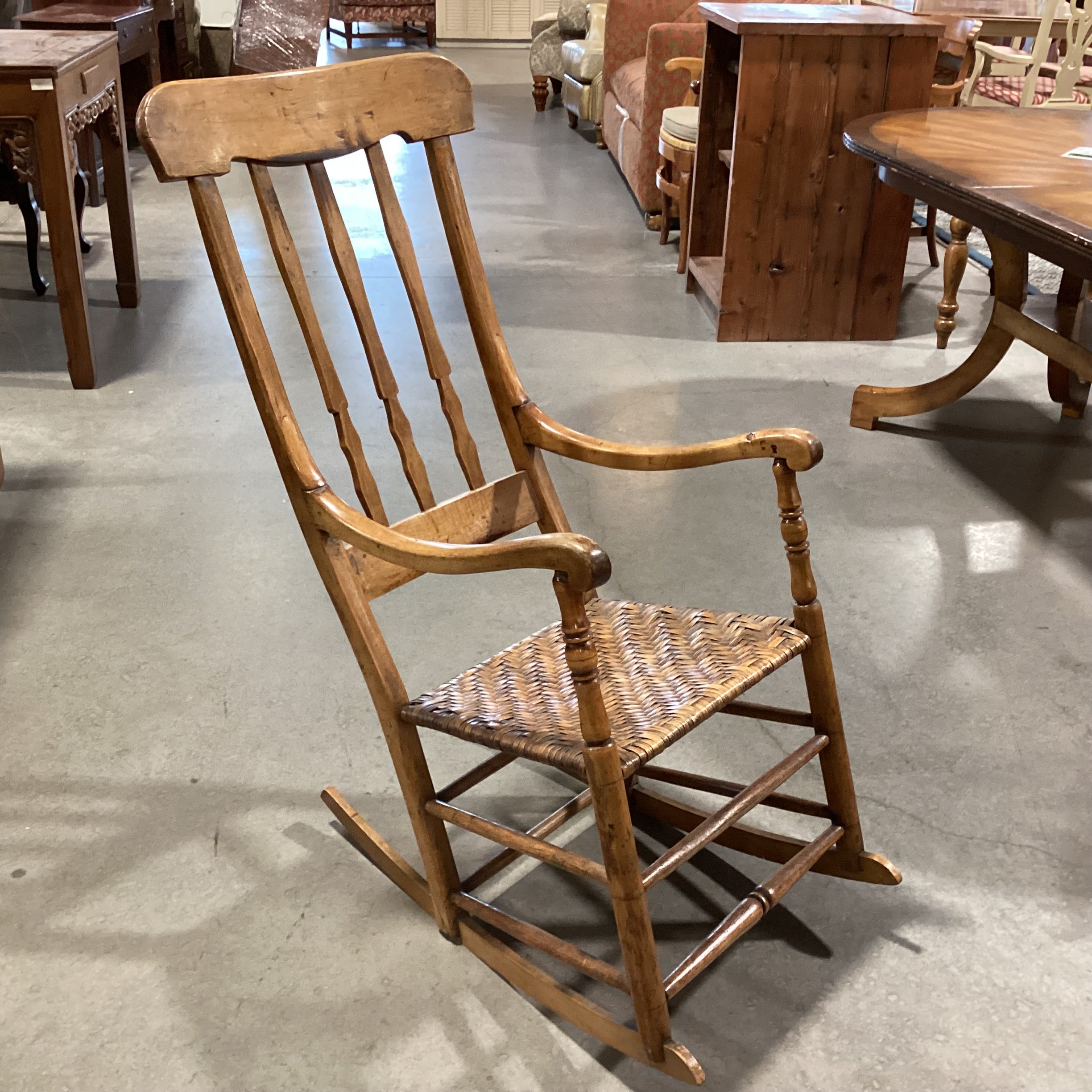 Antique Wood & Basket Woven Seat Rocking Chair 20"x 30"x 40.5"