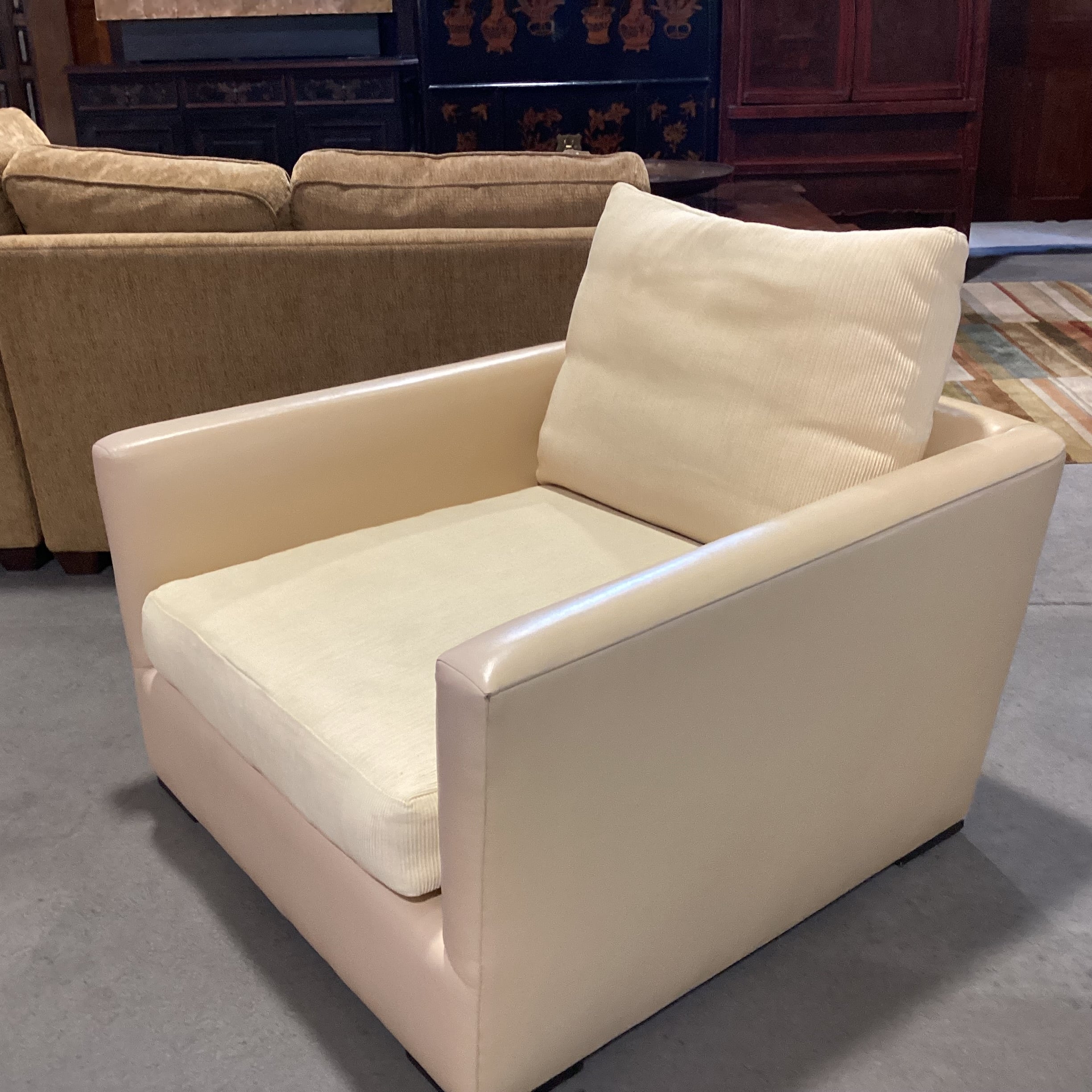 Gina B Custom Blonde Leather & Ribbed Upholstery Down Mix Chair 42"x 42"x 26"
