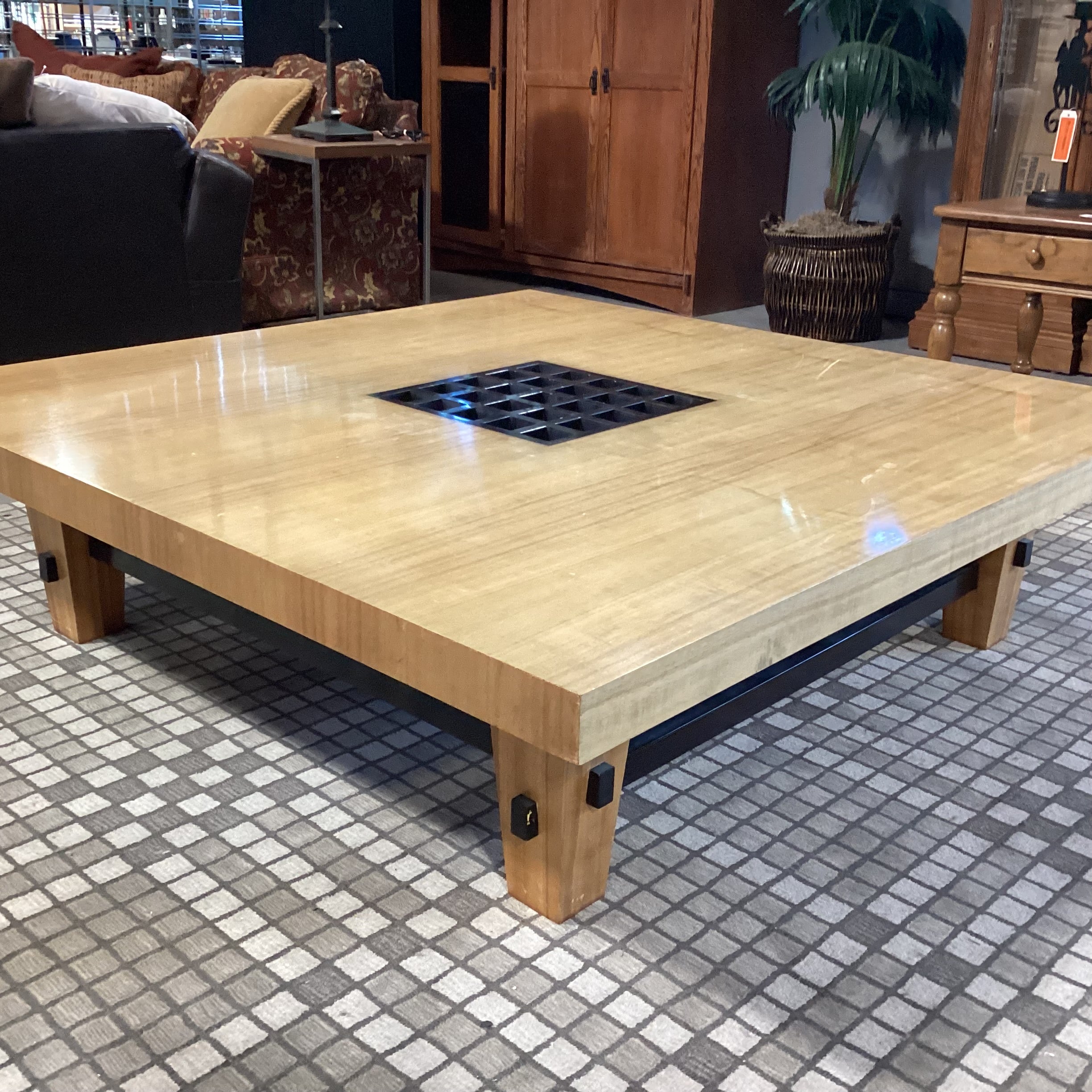 Berman Rosetti 2 Tone Finished Wood with Grid Center Zen Coffee Table 60"x 60"x 16"