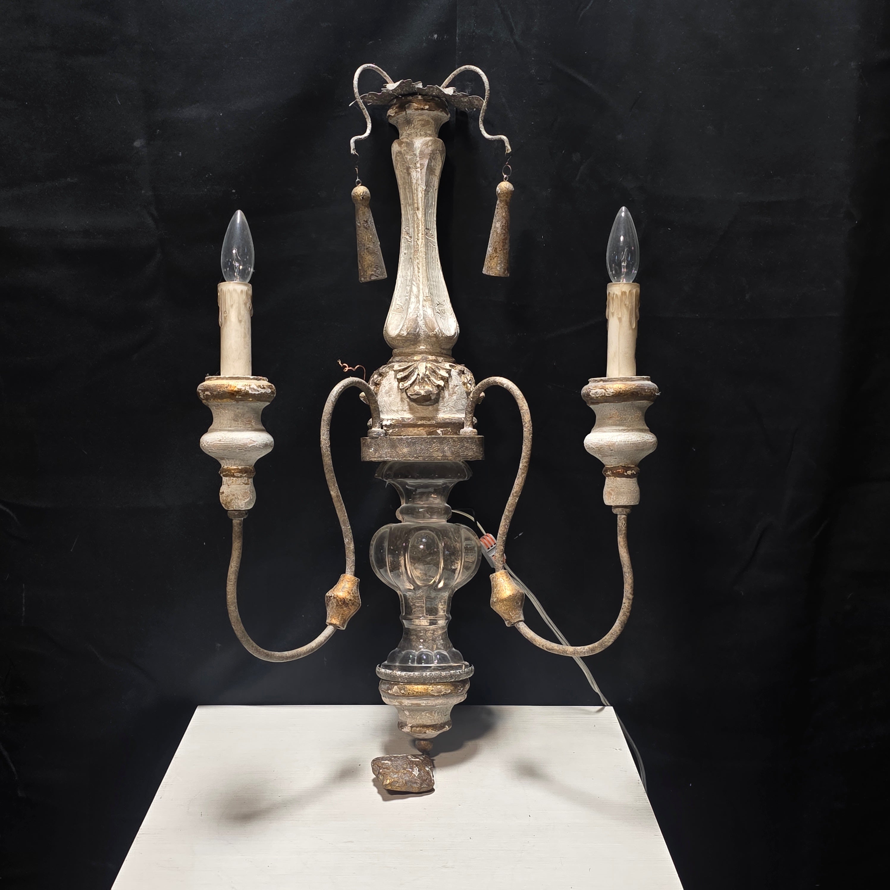 Rustic French Decorated Swinging Arms Double Light Sconce 22"x4"x34"