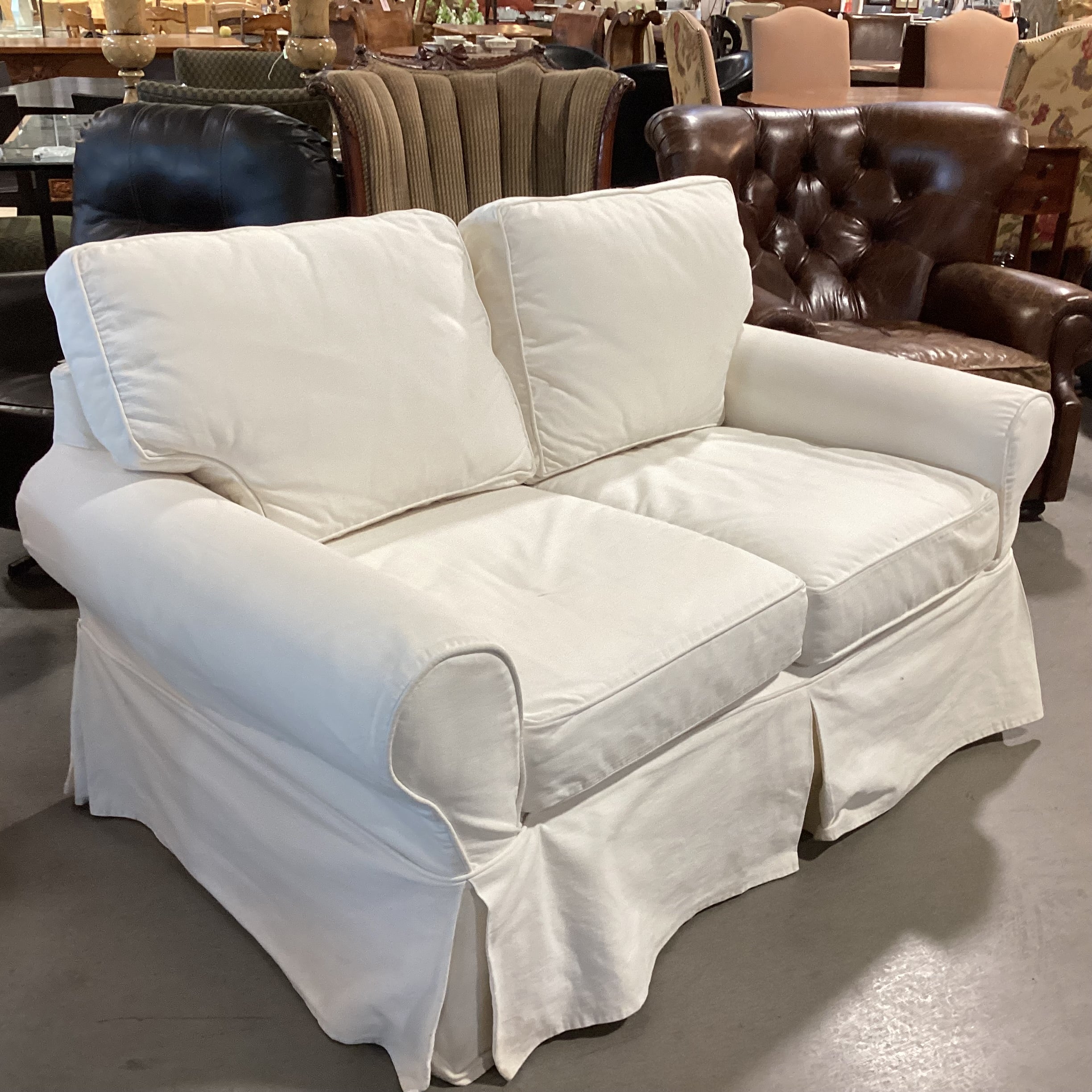 Pottery Barn Cream Slipcover Loveseat Sofa 61"x 36"x 37"