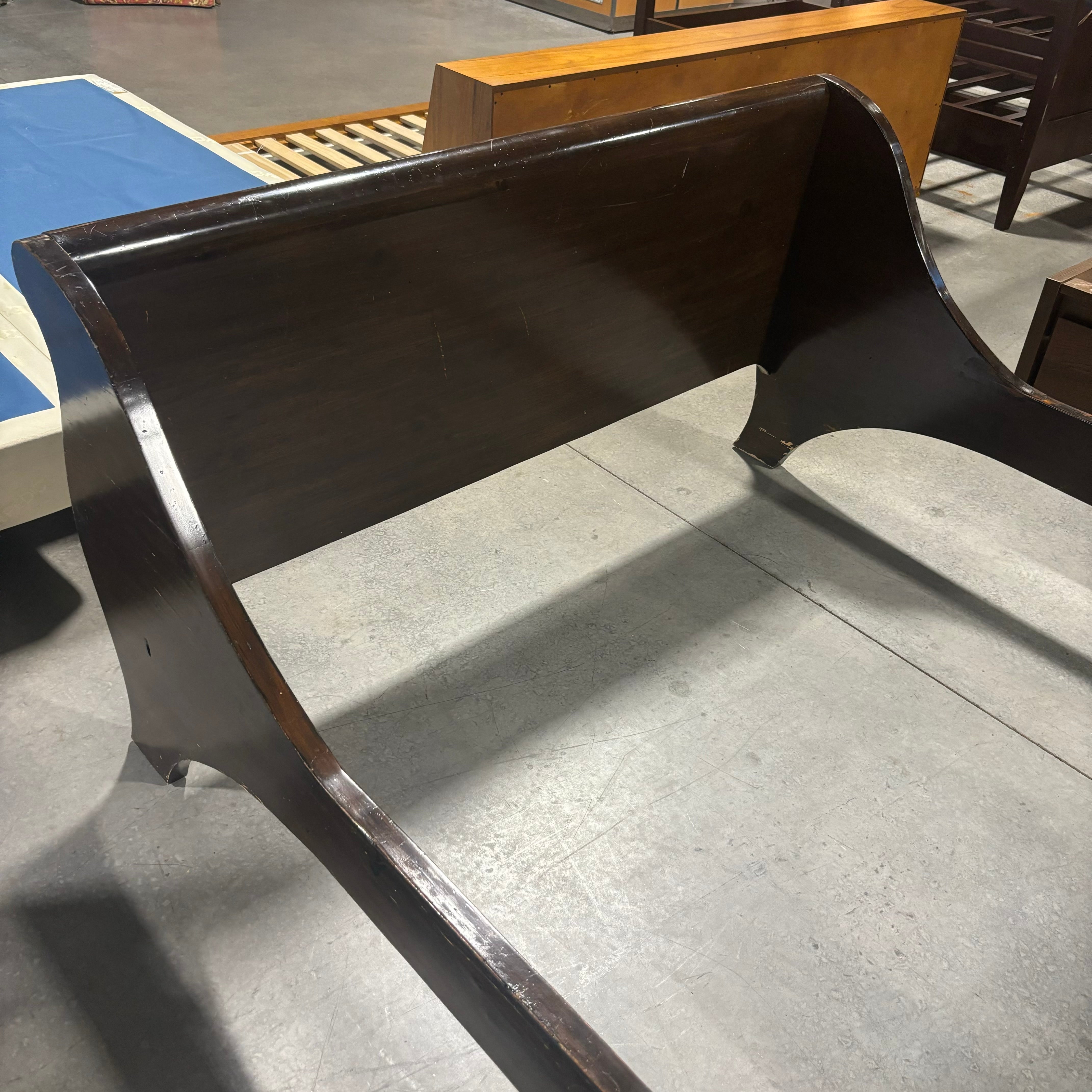 QUEEN Dark Finish Solid Wood Sleigh Bed 92"x 66"x 42.5"