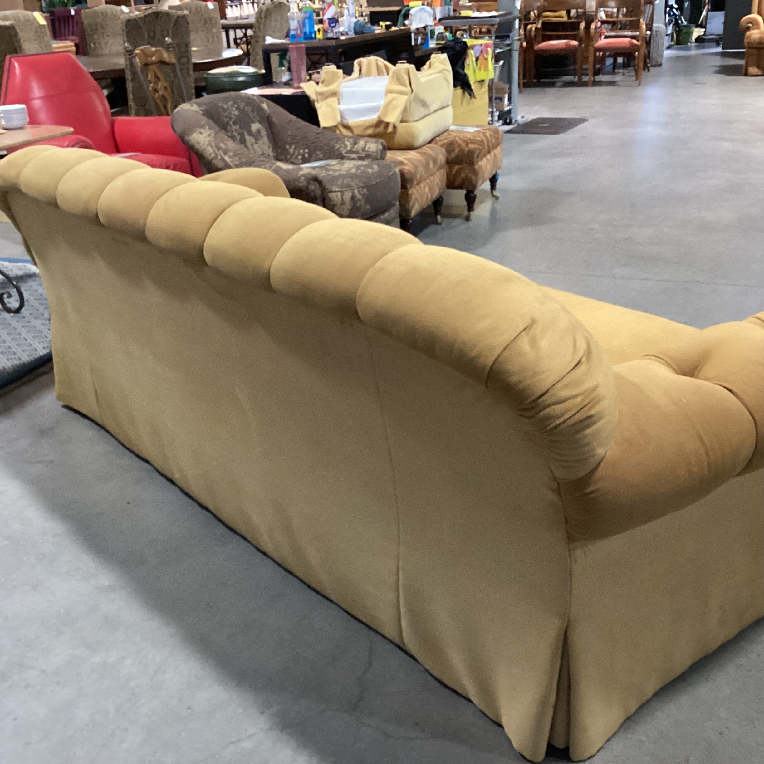 JJ Custom Golden Mustard Wool Felt Tufted & Roll Arm Down Mix Sofa  96"x 40"x 35"