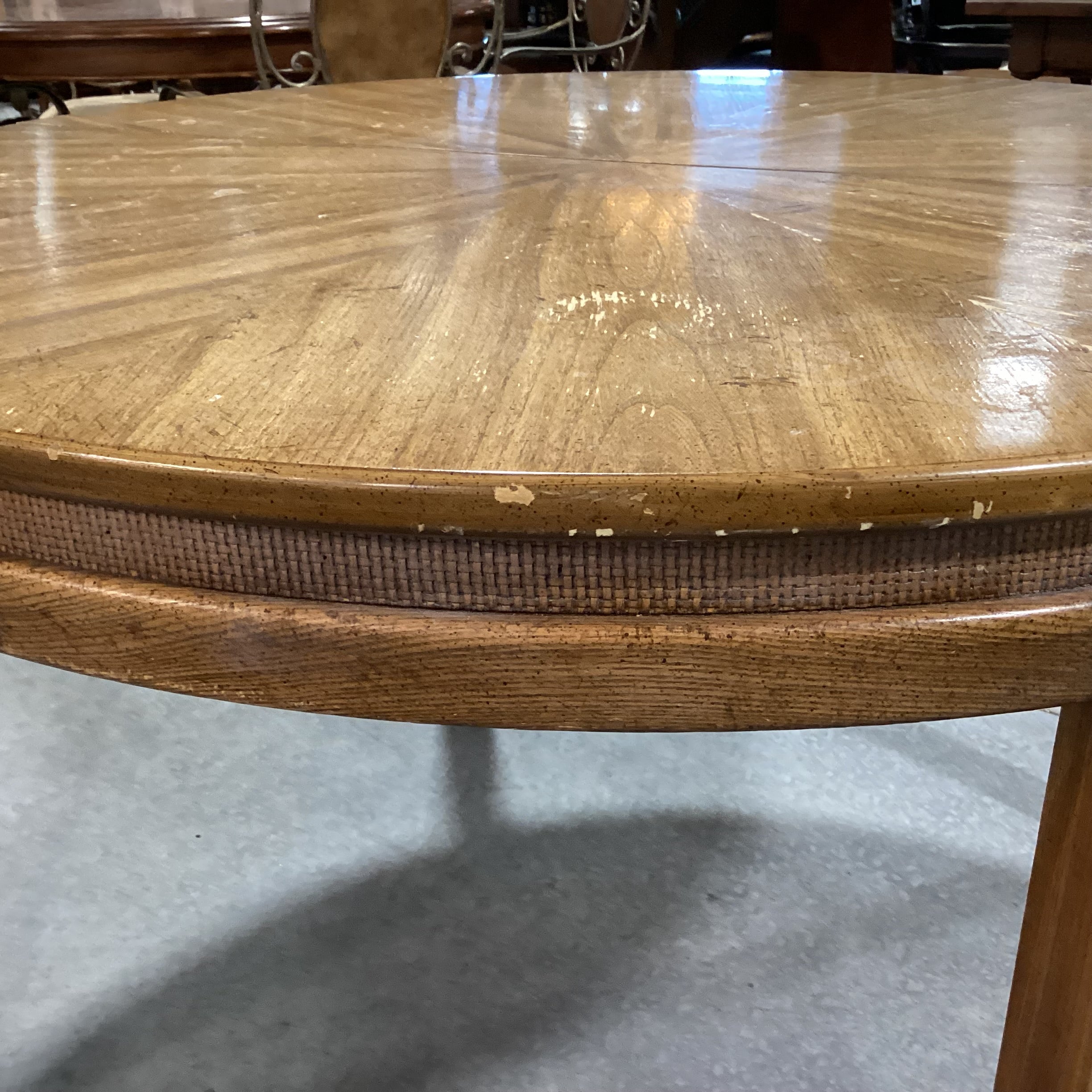 Round Wood & Veneer with Woven Edge Detail Dining Table 48" Diameter x 30"