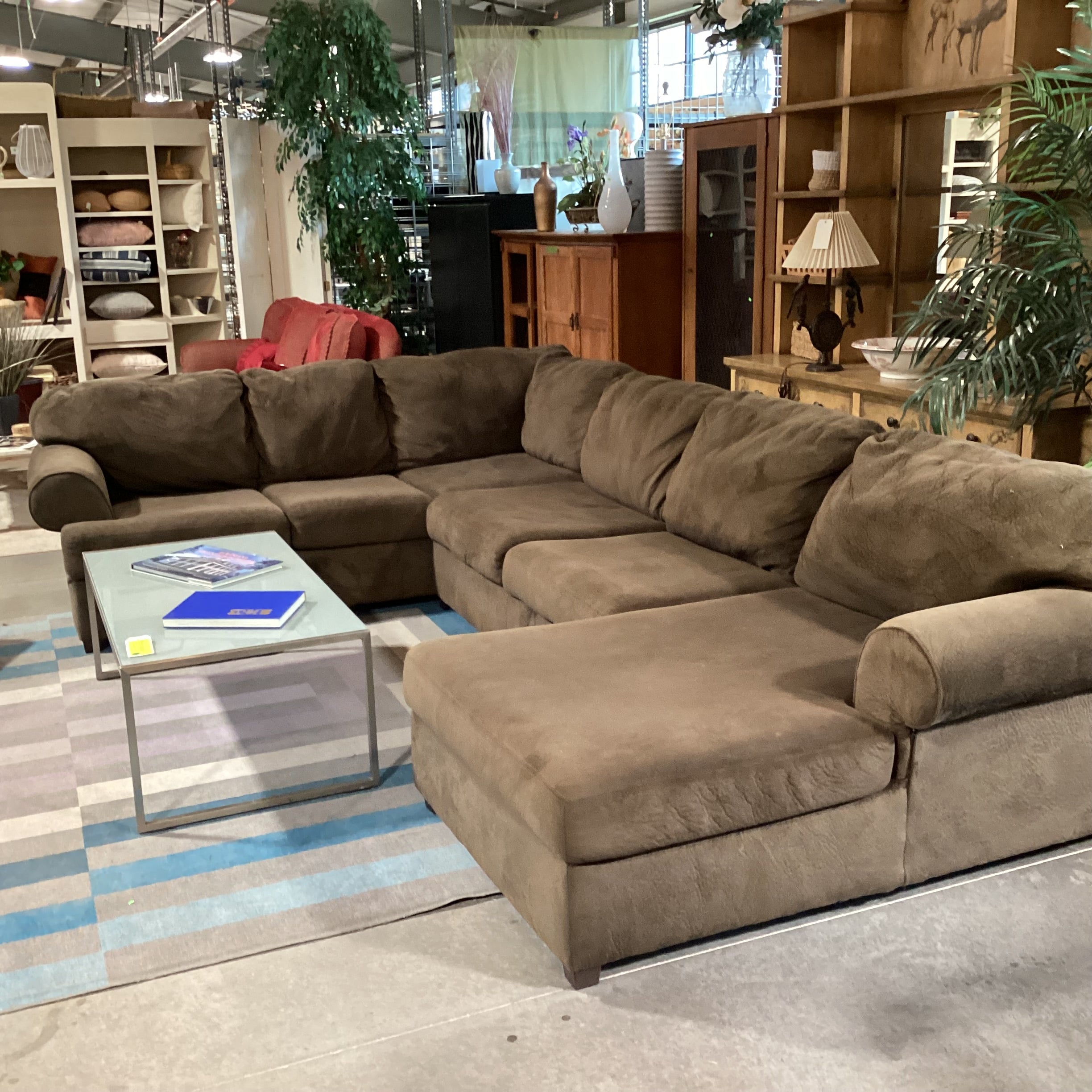 Ashley Furniture Brown Textured Plush 3 Piece with Chaise Sectional