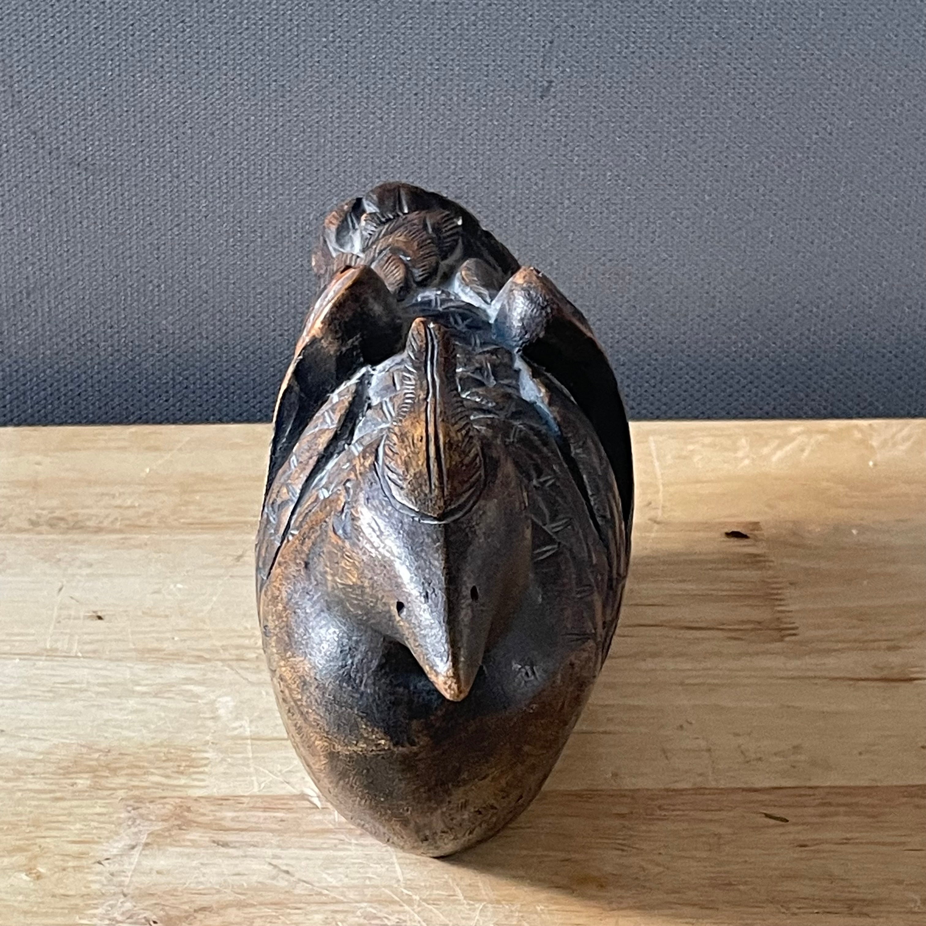 Antique Japanese Hand Carved Hardwood Mandarin Duck "Jizaikagi", or Hearth Hook, 11"x 4"x 5"