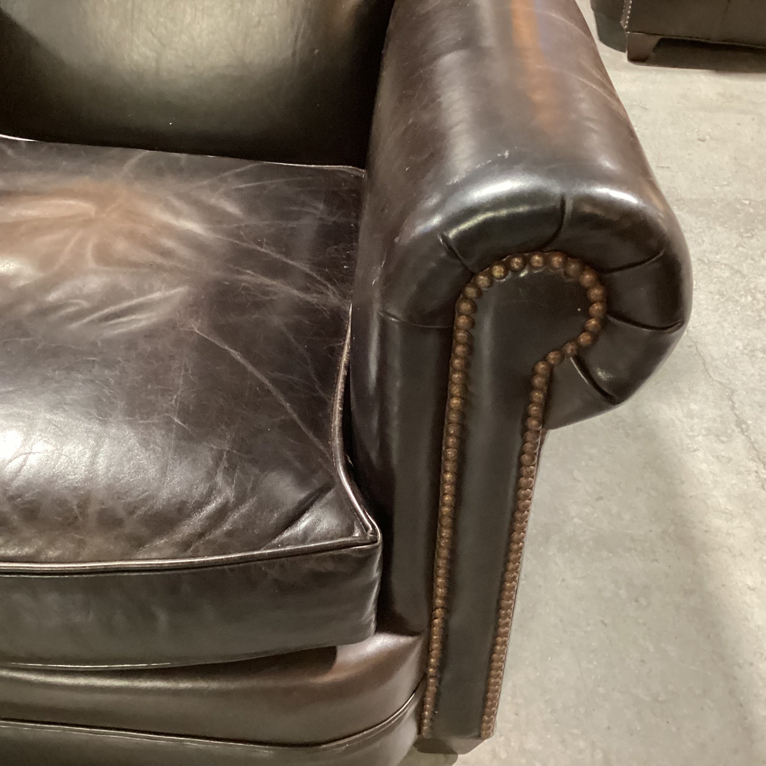 Lee Industries Dark Brown Leather Nailhead Club Chair 37"x 38"x 37"