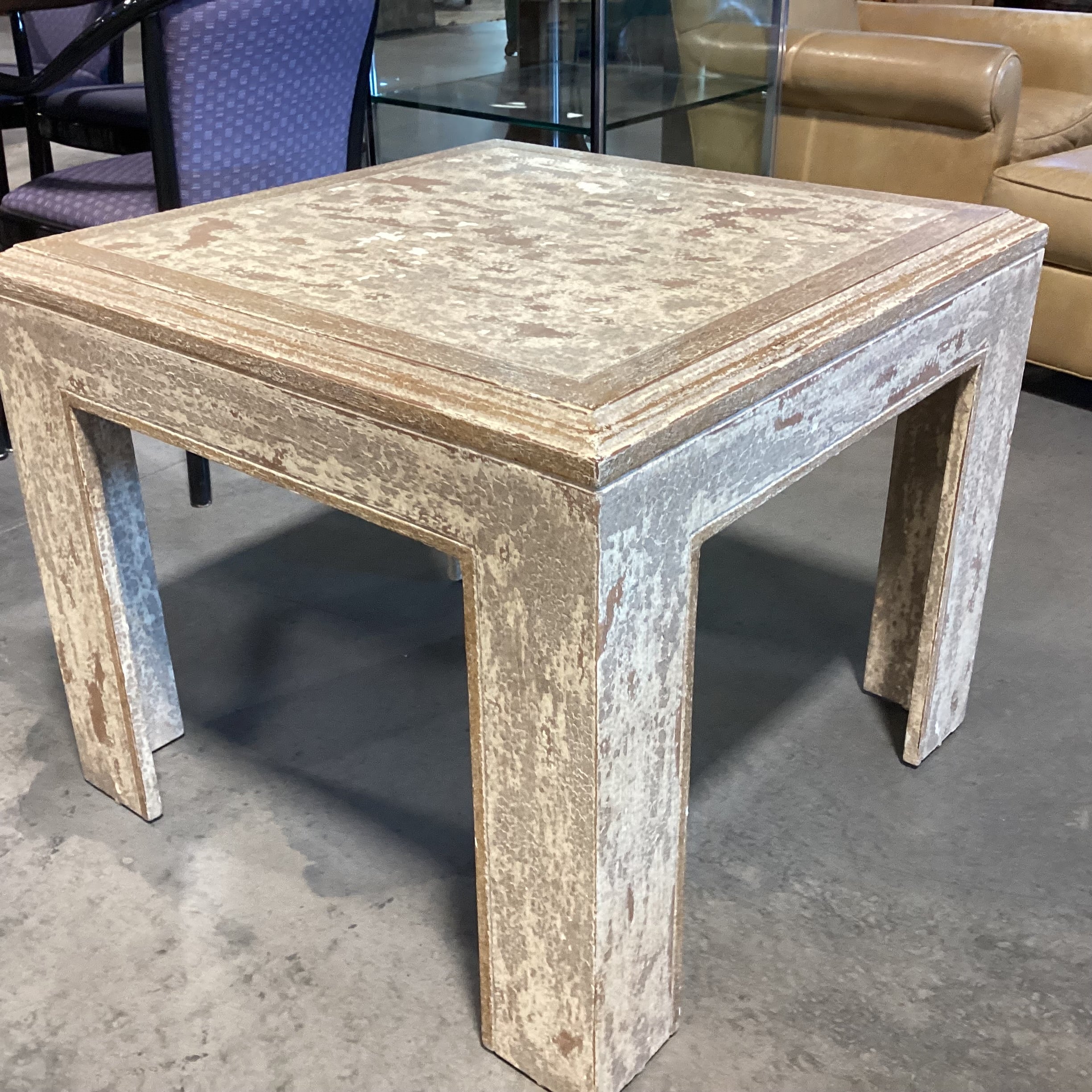 Antique Distressed Cream & Gold Wood Accent Table 29.5"x 29.5"x 24.5"