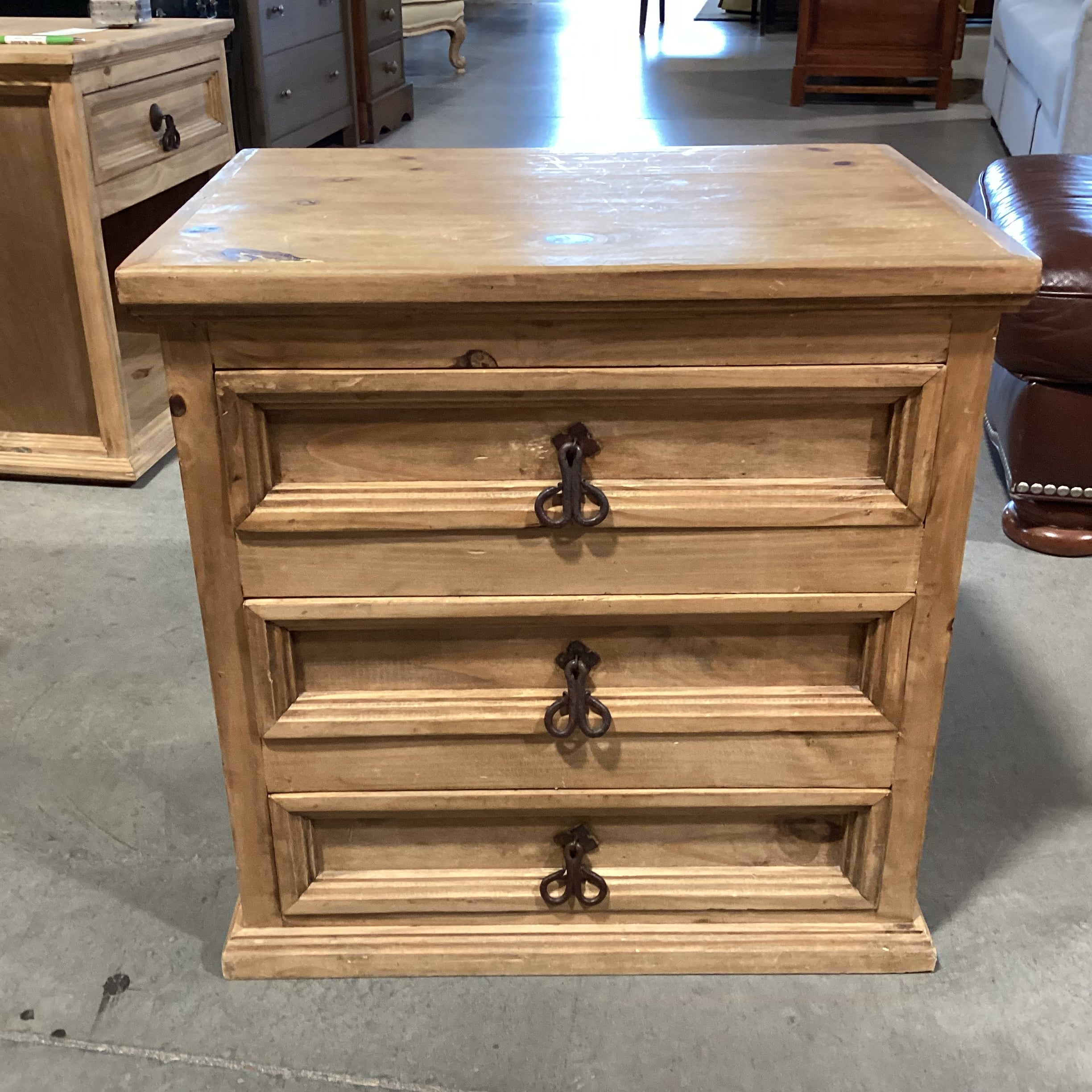 Rustic Natural Pine 3 Drawer End Table 23.5"x 16.5"x 23.5"