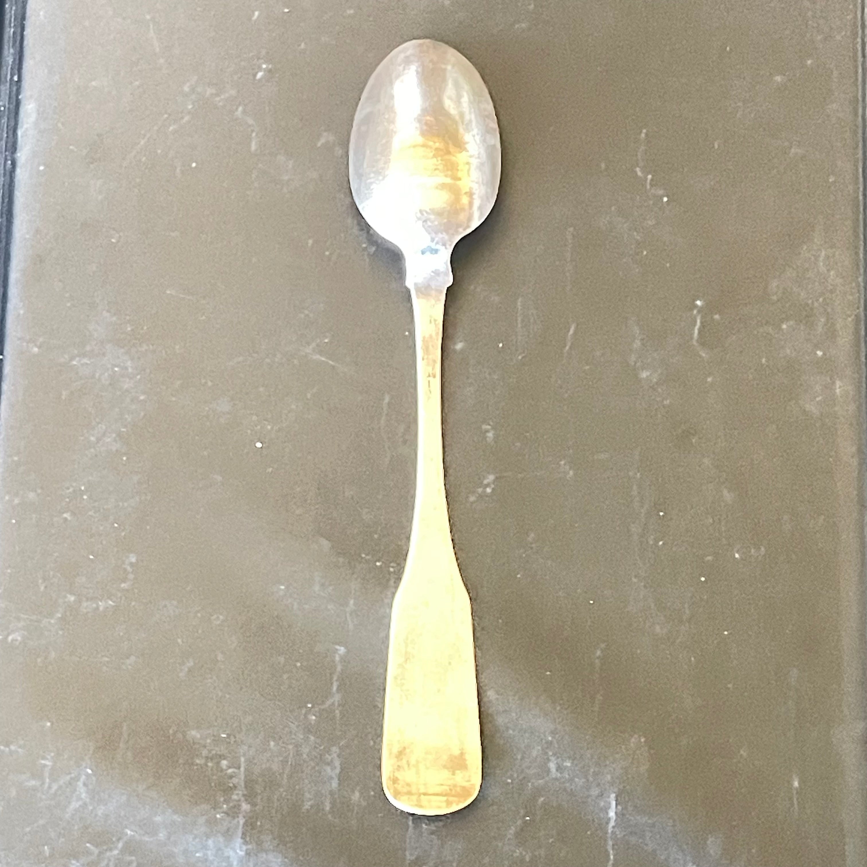 Antique Coin Silver Fiddleback Serving Spoon, 8.25"