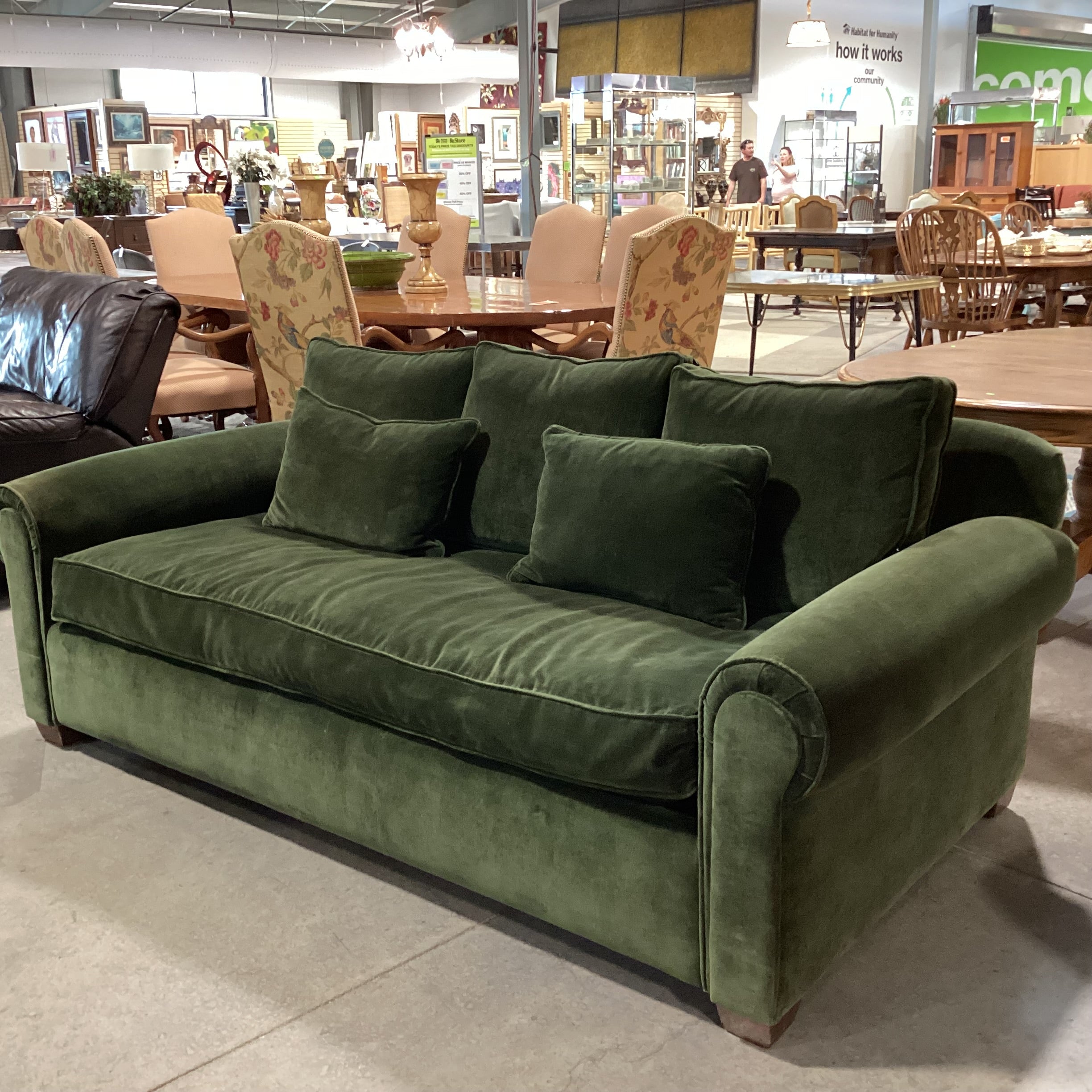 Pottery Barn Green Velvet Down Mix Queen Sleeper Sofa 84"x 42"x 32"