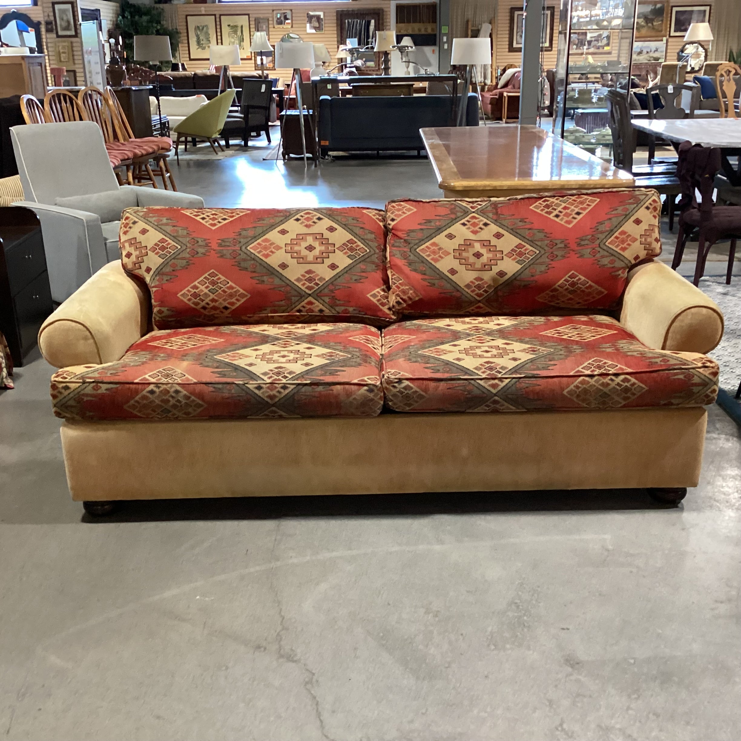 Southwest Red & Gold Upholstered Queen Sleeper Sofa 85"x 38"x 29"